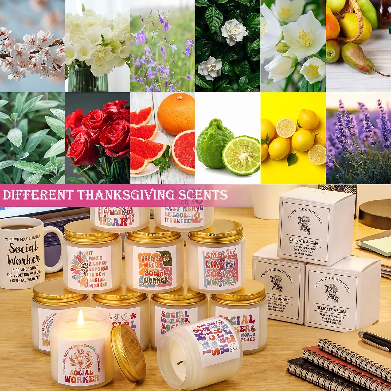 Lounsweer 12 Pack Social Worker Gifts Scented Candle Set, Social Worker Appreciation & Graduation Gifts for MSW Grad, Lsw & Lmsw, MSW Lcsw Gift, 12 Designs