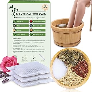 10Pack Foot Soak with Epsom Salt, Epsom Salts for Soaking,Dead Sea Salt Soothes Tired Feet, Odor Scent, Spa Pedicure Care Foot Soaking, with feet scrubber