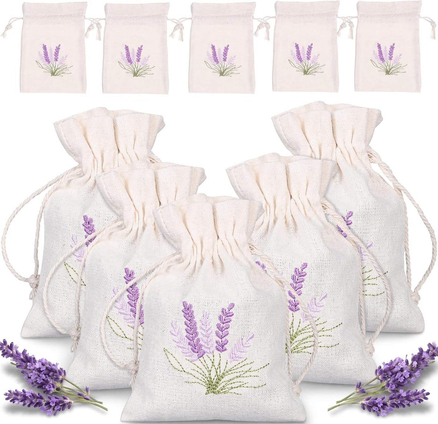 DOITOOL Lavender Sachet Bags 10 Pack Cotton Sachet Empty Bags with Drawstring Cotton Linen Pouch for Filling Spice Lavender Buds