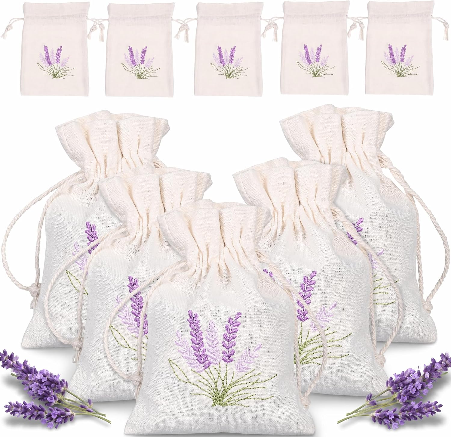 DOITOOL Lavender Sachet Bags 10 Pack Cotton Sachet Empty Bags with Drawstring Cotton Linen Pouch for Filling Spice Lavender Buds