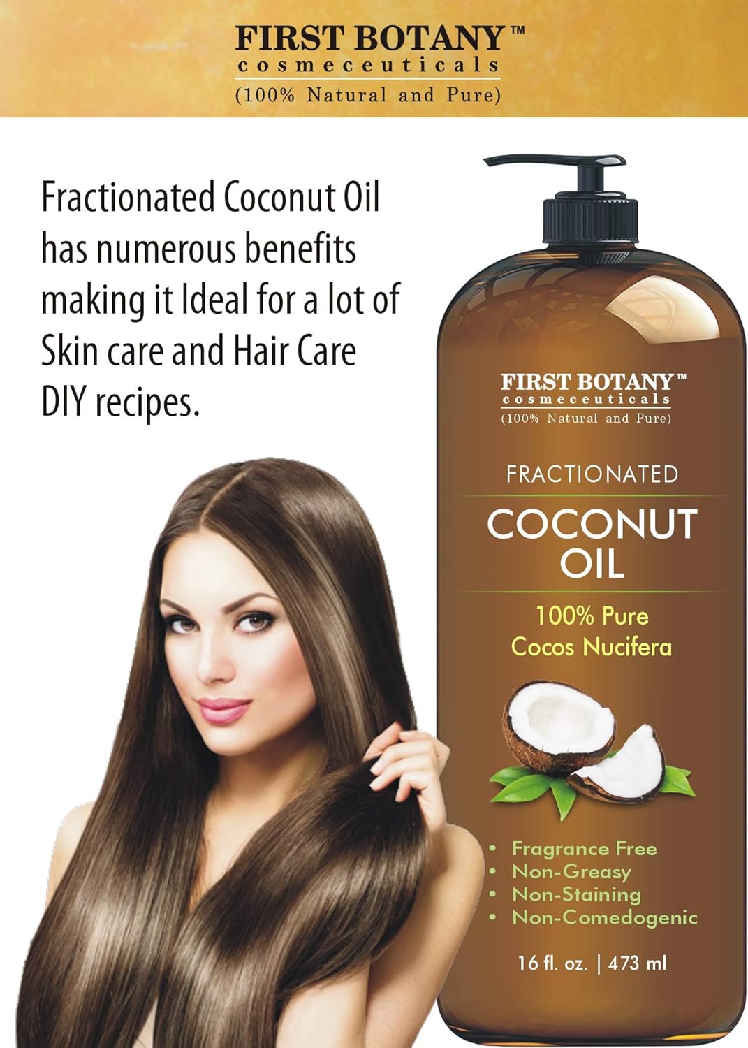 Fractionated Coconut Oil 16 fl. oz - 100% Natural & Pure MCT Coconut Oil for Hair, Skin,and Aromatherapy Carrier Oil, Massage Oil,Best Skin Moisturizer