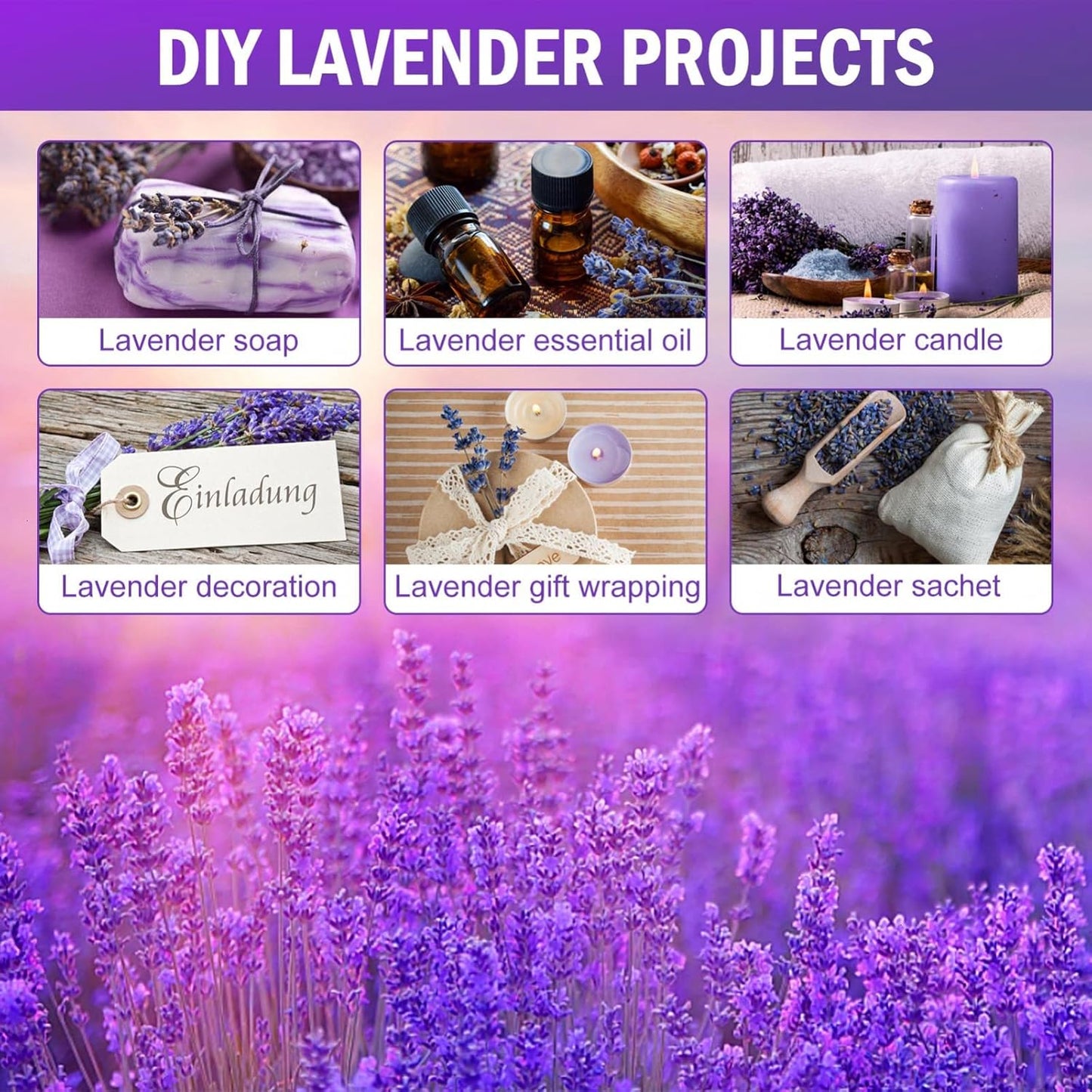 Timoo Dried Lavender Bundles 100 Natural Dried Lavender Flowers for Home Decoration, Photo Props, Home Fragrance, 2 Bundles Pack