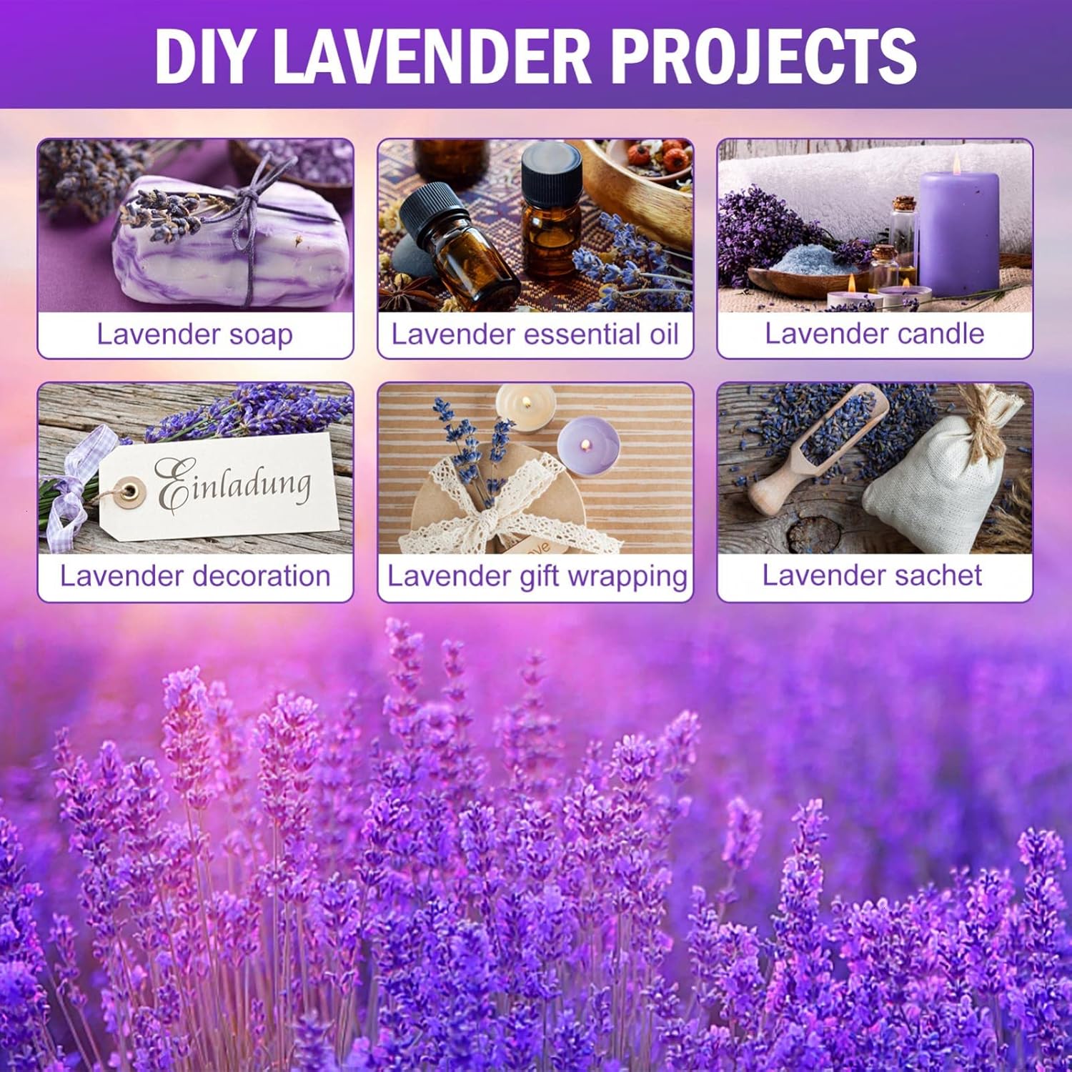 Timoo Dried Lavender Bundles 100 Natural Dried Lavender Flowers for Home Decoration, Photo Props, Home Fragrance, 2 Bundles Pack