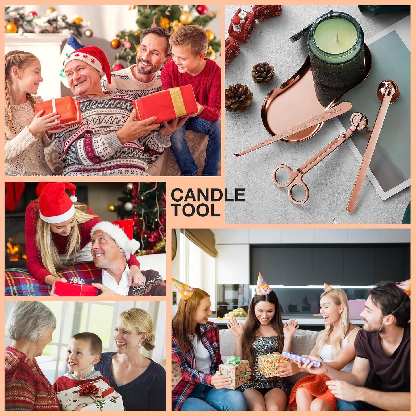 PATOISE 4 in 1 Candle Accessory Set, Candle Wick Trimmer Cutter Mini, Candle Snuffer, Candle Wick Dipper, Tray Holder in Gift Package for Candle Aromatherapy Lovers(4PCS Rose Gold)