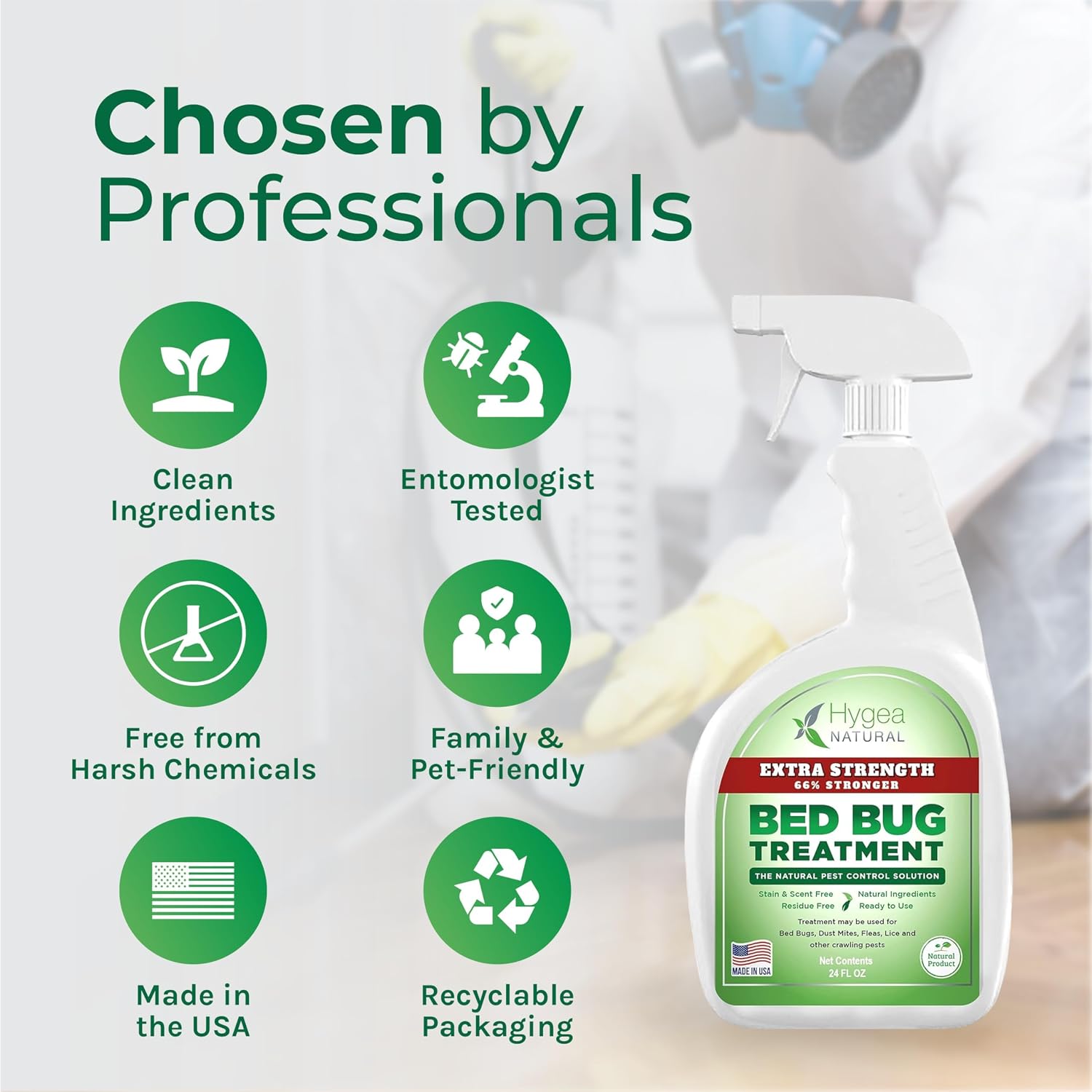 Hygea Natural Extra Strength Bed Bug Killer & Mite Spray - Child & Pet Friendly - Stain & Odor Free - 66% Stronger Formula (24 oz)