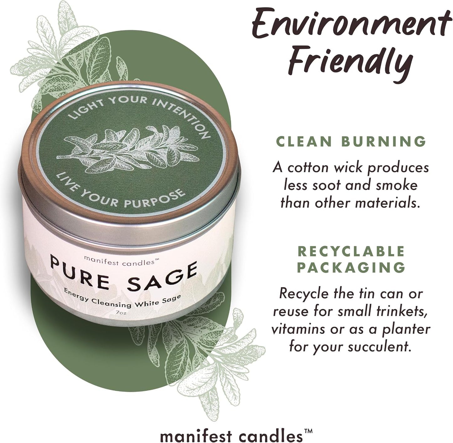 Manifest Candles, White Sage Candles for Cleansing House Negative Energy, 45 Hour Burn, Pure Sage Smudge Candle, Positive Energy Meditation Candle, Aromatherapy Candle, Spiritual Gifts, Healing Sage