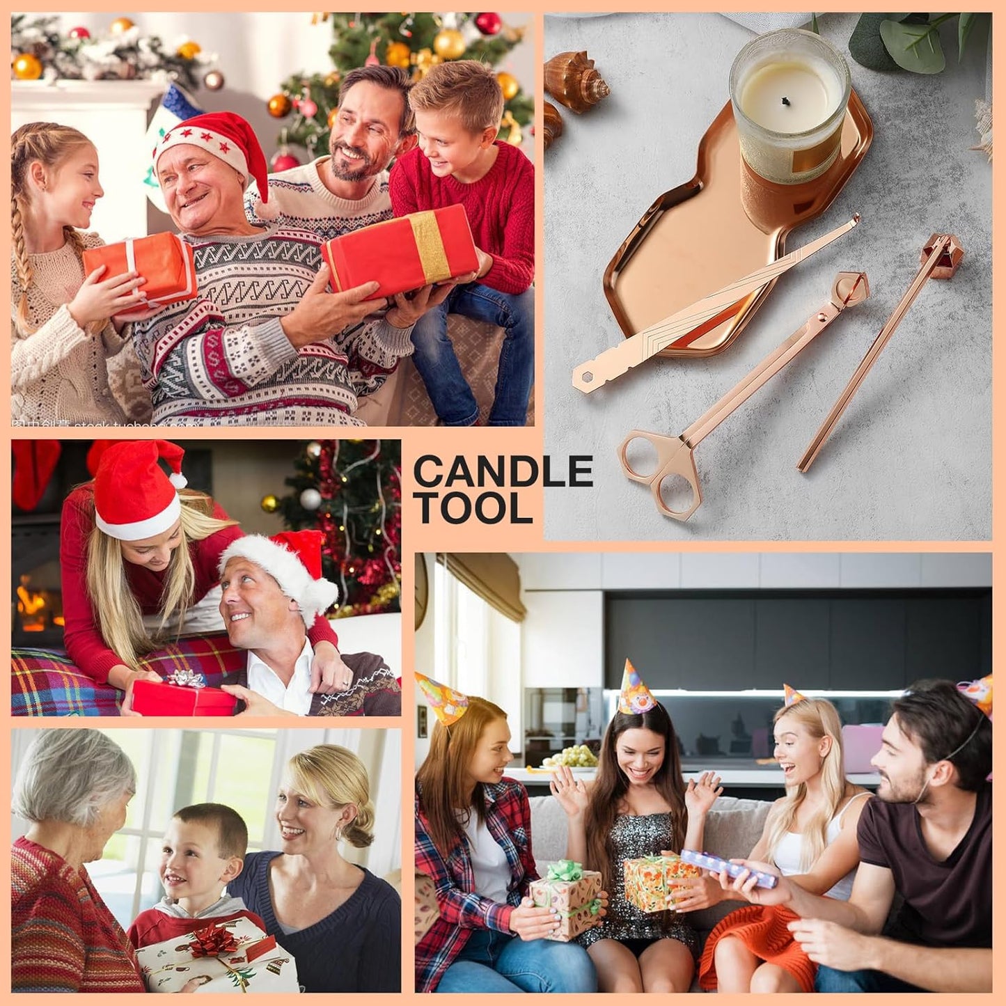 PATOISE 4 in 1 Candle Accessory Set, Wick Trimmer, Candle Snuffer, Wick Scoop,Storage Tray,Perfect for Candle Lovers (Rose Gold)