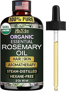 Ella & Eden Organic Rosemary Oil For Hair Growth - 2 Fl Oz, USDA Certified, 100% Pure, Steam-Distilled, USA Made, Hexane-Free - Rosemary Essential Oil for Skin, Aromatherapy - Glass Bottle