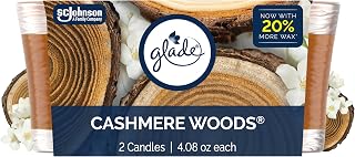 Glade 1-Wick Scented Candle Jar, Cashmere Woods, Air Freshener Infused with Essential Oils, 4.08 Oz, 2 Count