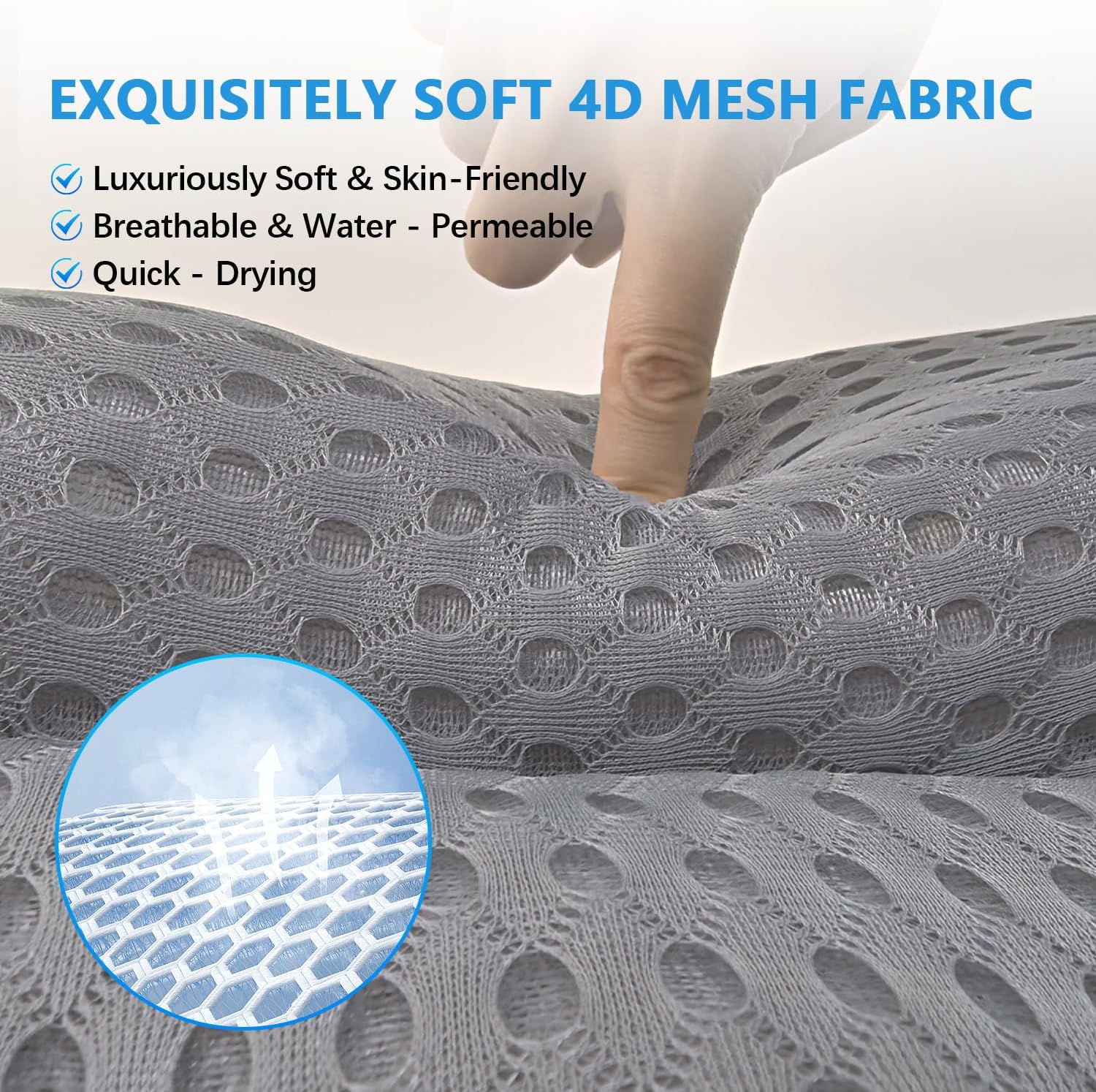 REEZEIVI Bath Pillows for Tub,Bath Pillow with 6 Non-Slip Suction Cups,Soft 4D Mesh Fabric,Bathtub Pillows for Tub Neck and Back Support,Extra Thick Luxury Bathtub Pillows,Grey