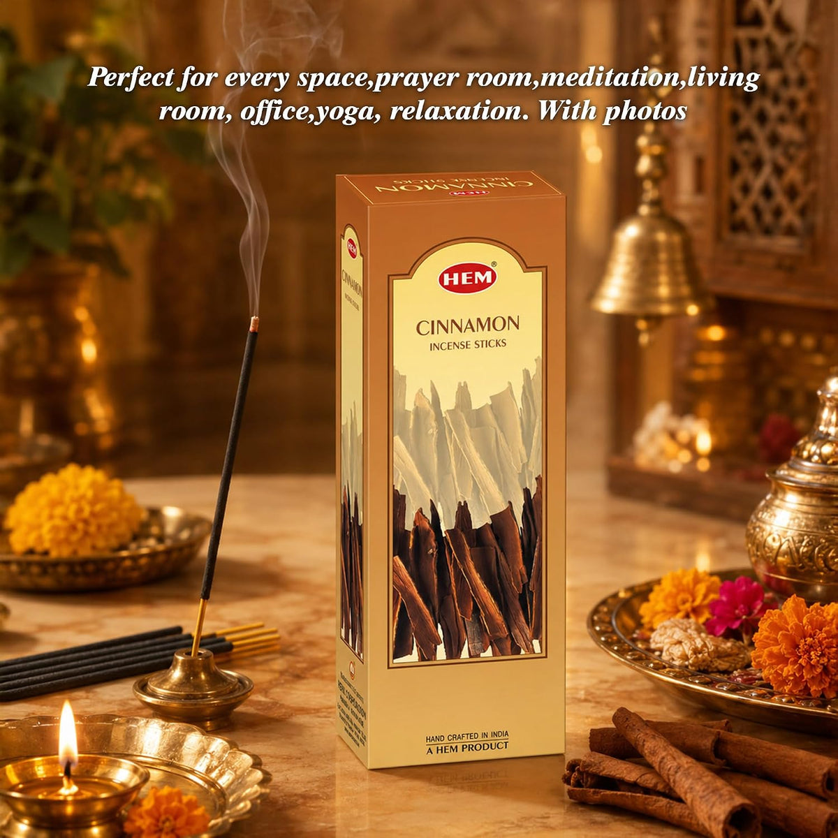 Hem Cinnamon Incense Sticks (120 Sticks, 6 Boxes Inside) - 9 Inches Long, 20g per Box - Perfect for Meditation, Rituals,Cleansing &amp; Yoga.