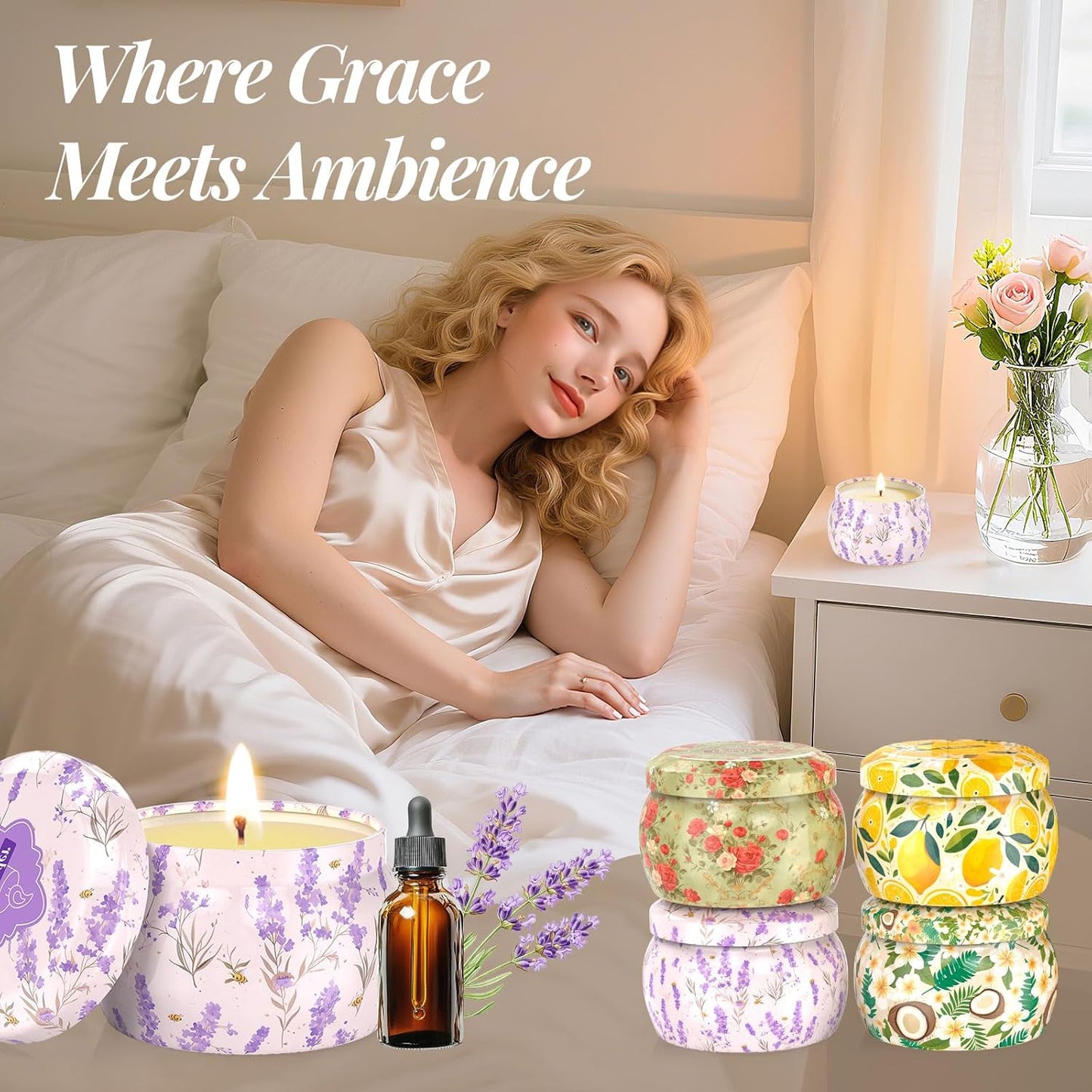 WarmEmbrace Scented Candles for Women, 4 Pack Soy Candle Set, 4.4OZ Candles for Home Scented, Candle Gift Set for Women, Lavender/Coconut and Christmas Holiday Candles, Valentines Day Gifts