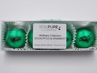 Spa Pure Eucalyptus Spearmint Aromatherapy Shower Steamers Bombs - Shower Bombs with Essential Oils – Unisex Bath Melts - Self Care and Relaxation Shower Steamer - Enjoy Spa at Home - (4 Count)