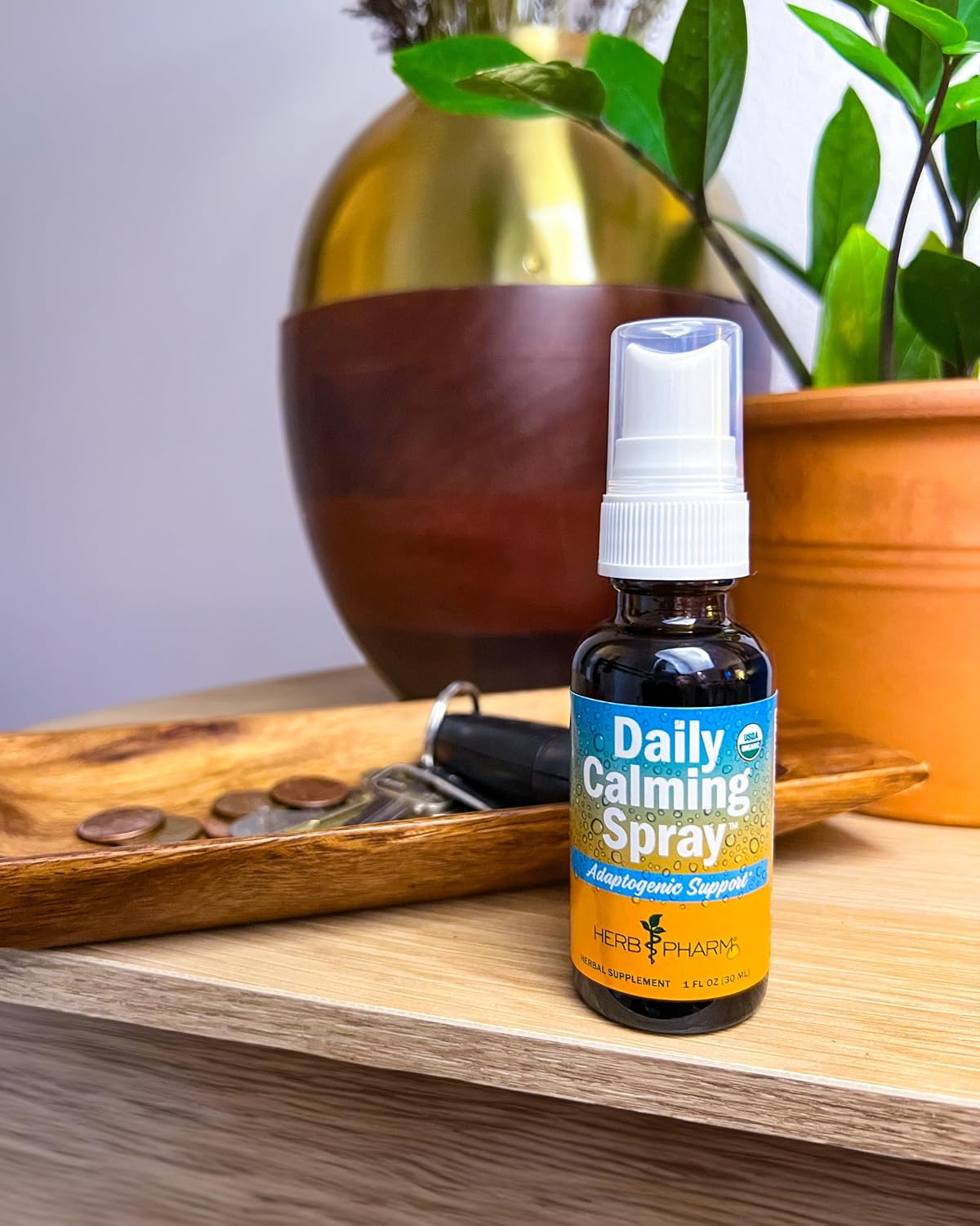 Herb Pharm Herbs on The Go Certified Organic Daily Calming Portable Spray, Adaptogenic Support*, 1 Ounce