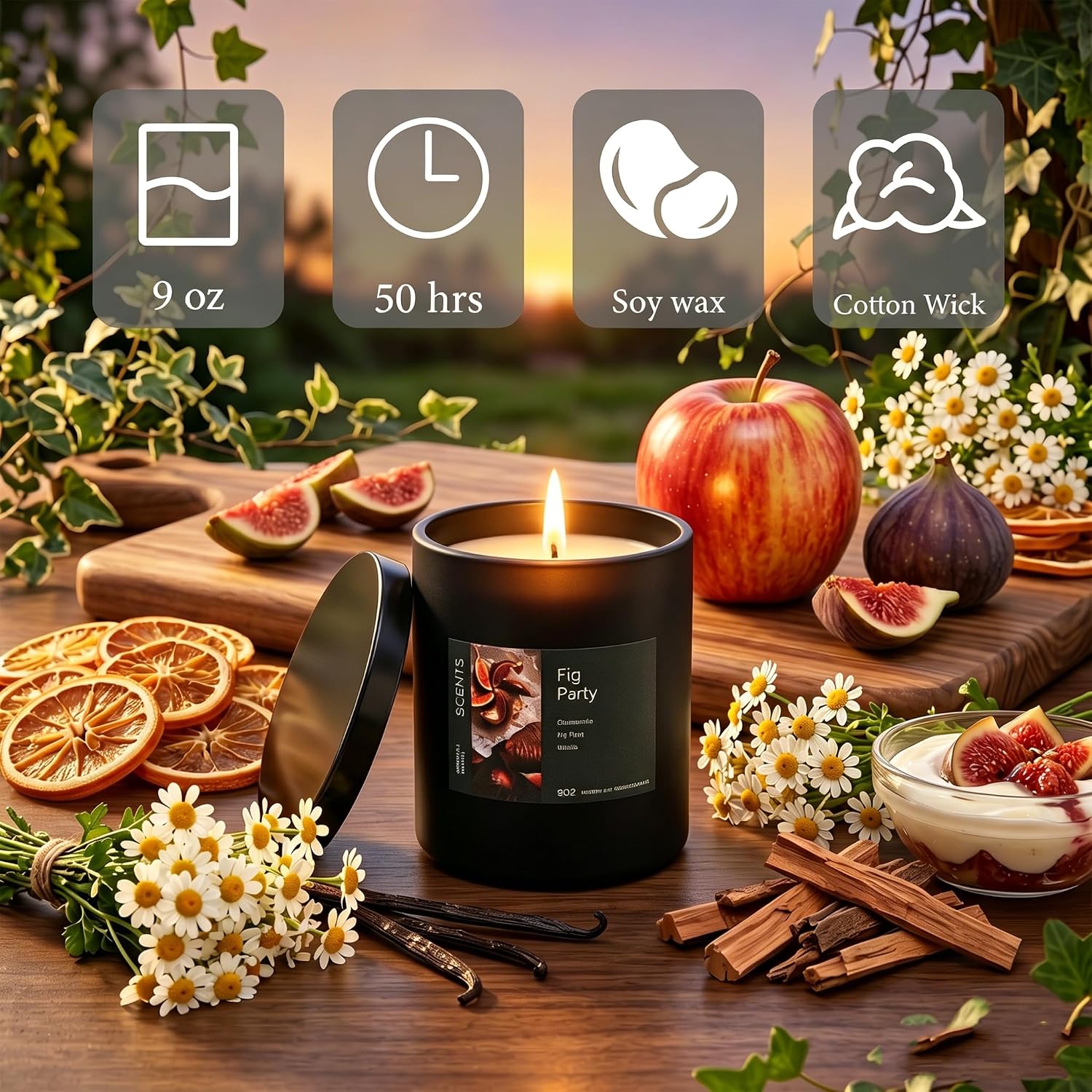 Scented Candle Fig & Fir, Natural Soy Wax Candle, 50 Hour Burn Time, Fruity Gourmand Holiday Candle for Home, Winter Décor, Relaxation & Cozy Nights Fruity Vanilla Wood Scented Candle for Christmas ﻿