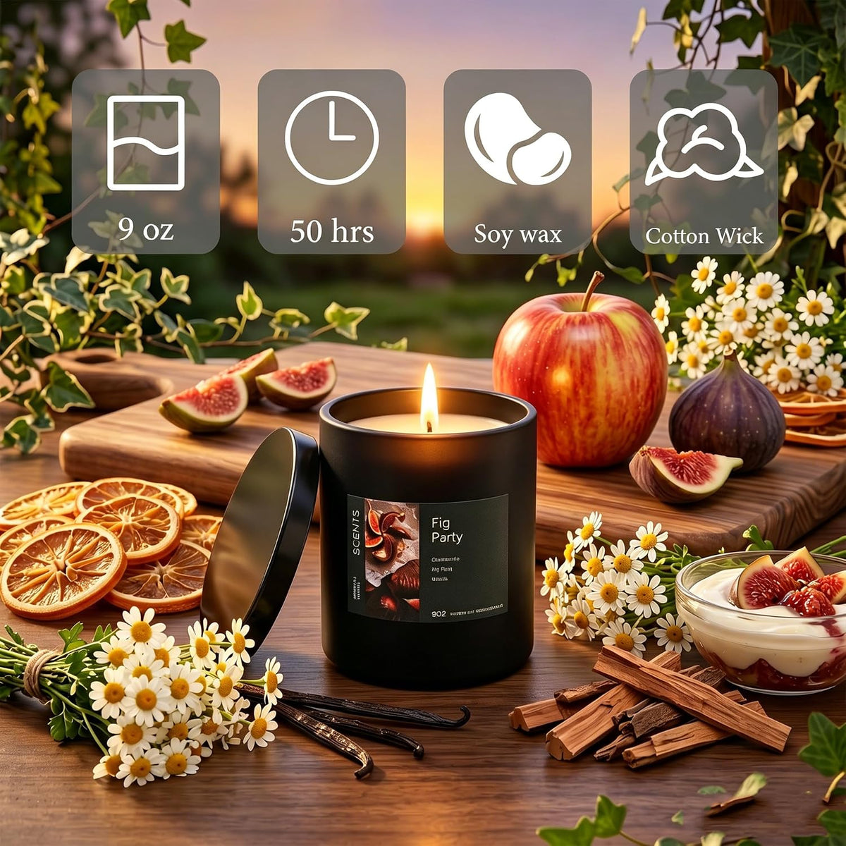 Scented Candle Fig &amp; Fir, Natural Soy Wax Candle, 50 Hour Burn Time, Fruity Gourmand Holiday Candle for Home, Winter Décor, Relaxation &amp; Cozy Nights Fruity Vanilla Wood Scented Candle for Christmas ﻿