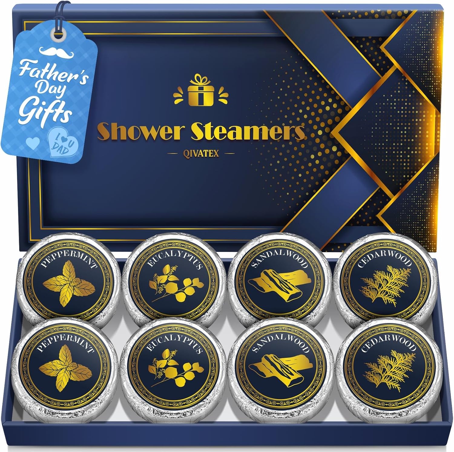 Qivatex Shower Steamers Aromatherapy, Dad Gifts for Fathers Day, Birthday Gifts for Men Teen Boys Husband Boyfriend Him, SPA Self Care Relaxation Stress Relief Natural Essential Oils Bath Bombs