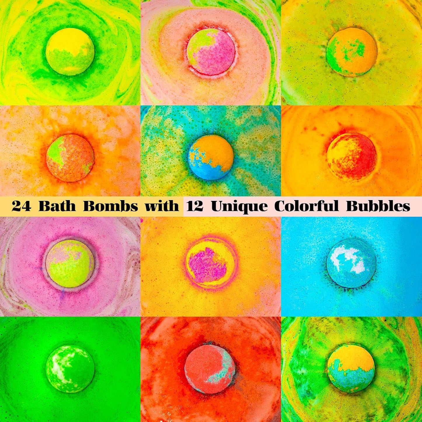 Bath Bombs Gift Se, 24 Pack Bubble Bombs with 12 Unique Scents, Floral & Fruity Collections, Skin-Soothing & Mood-Enhancing, Spa Gifts for Women, Wife, Stress Relief & Relaxation