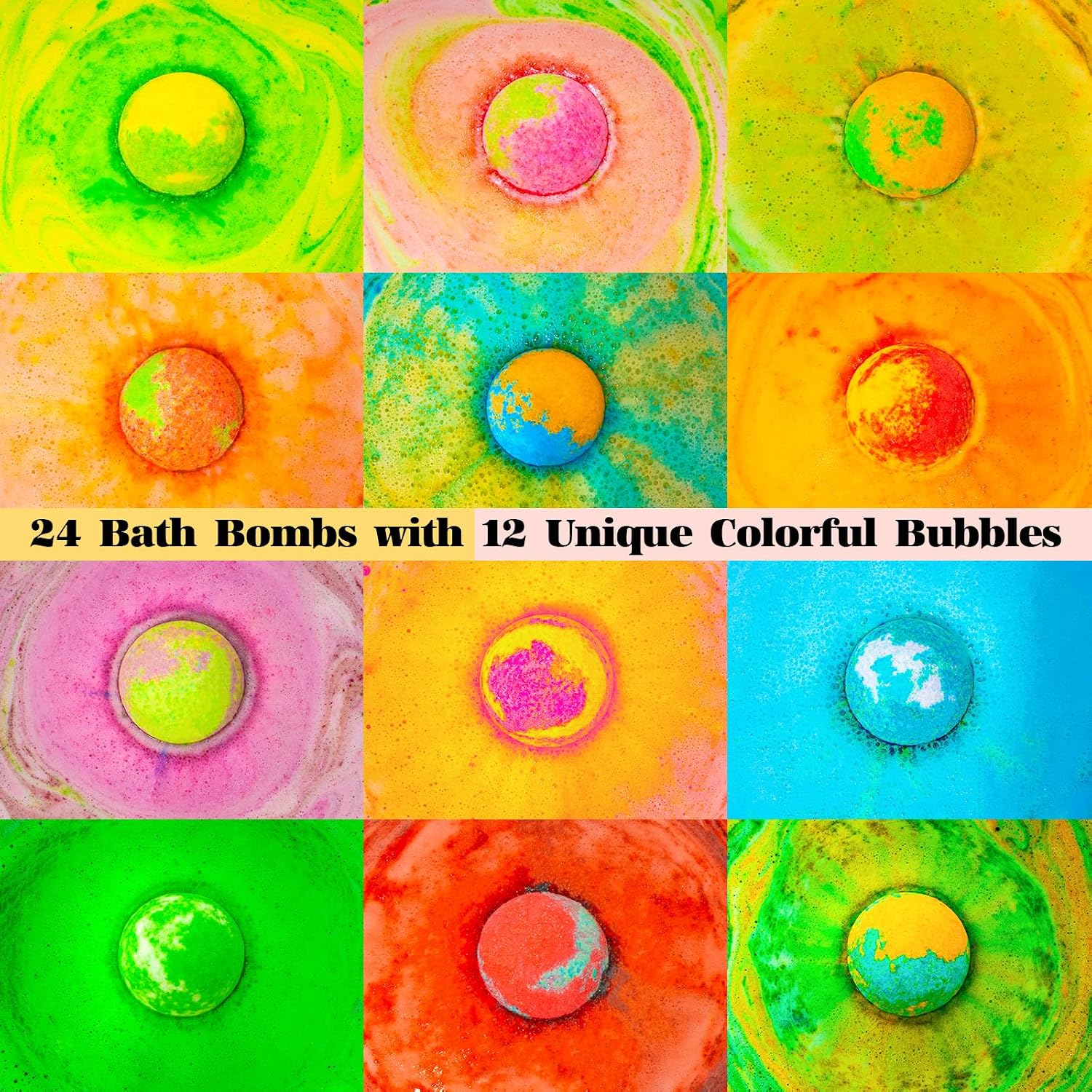 Bath Bombs Gift Se, 24 Pack Bubble Bombs with 12 Unique Scents, Floral & Fruity Collections, Skin-Soothing & Mood-Enhancing, Spa Gifts for Women, Wife, Stress Relief & Relaxation