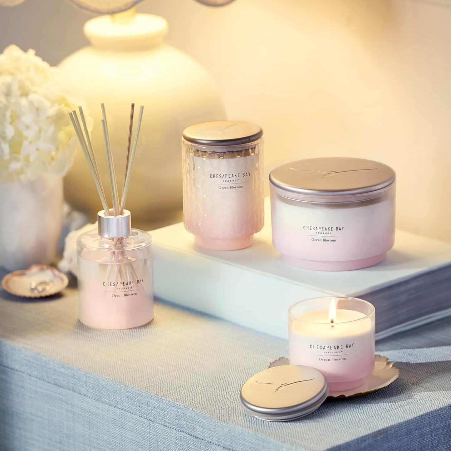 Chesapeake Bay, 11oz Ocean Blossom Scented Candle, Mood Evoking Fragrance, Textured Sea Glass-Inspired Jar, Premium Soy Blend Wax with Essential Oils, Coastal Fragrance for Home Décor or Gifting