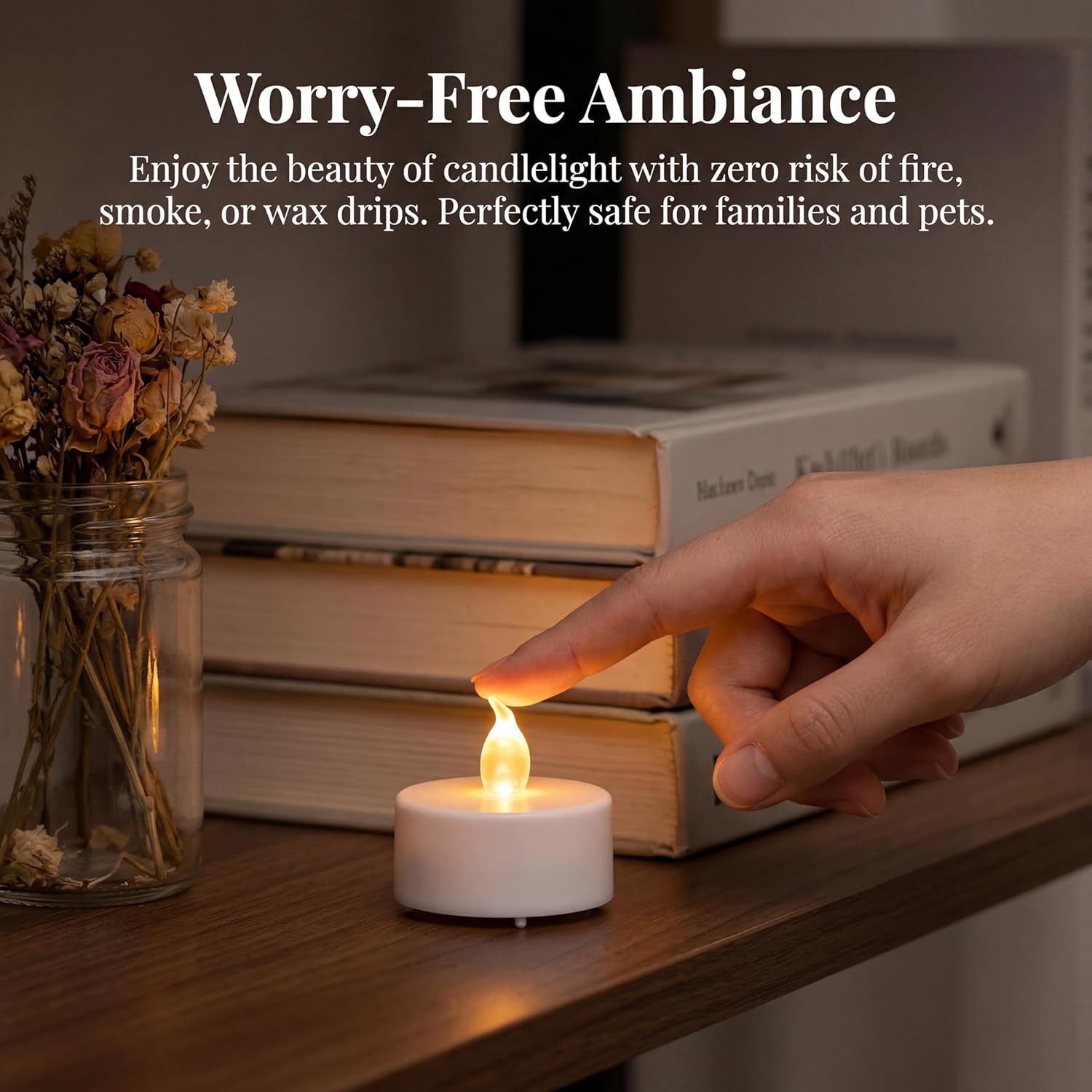 Tea Lights Flameless Battery Operated Candles-LED Flickering Votive Candle Long Lasting 200 Hours,24 Pack Realistic and Bright for Seasonal Festive Celebrations Decoration Warm White