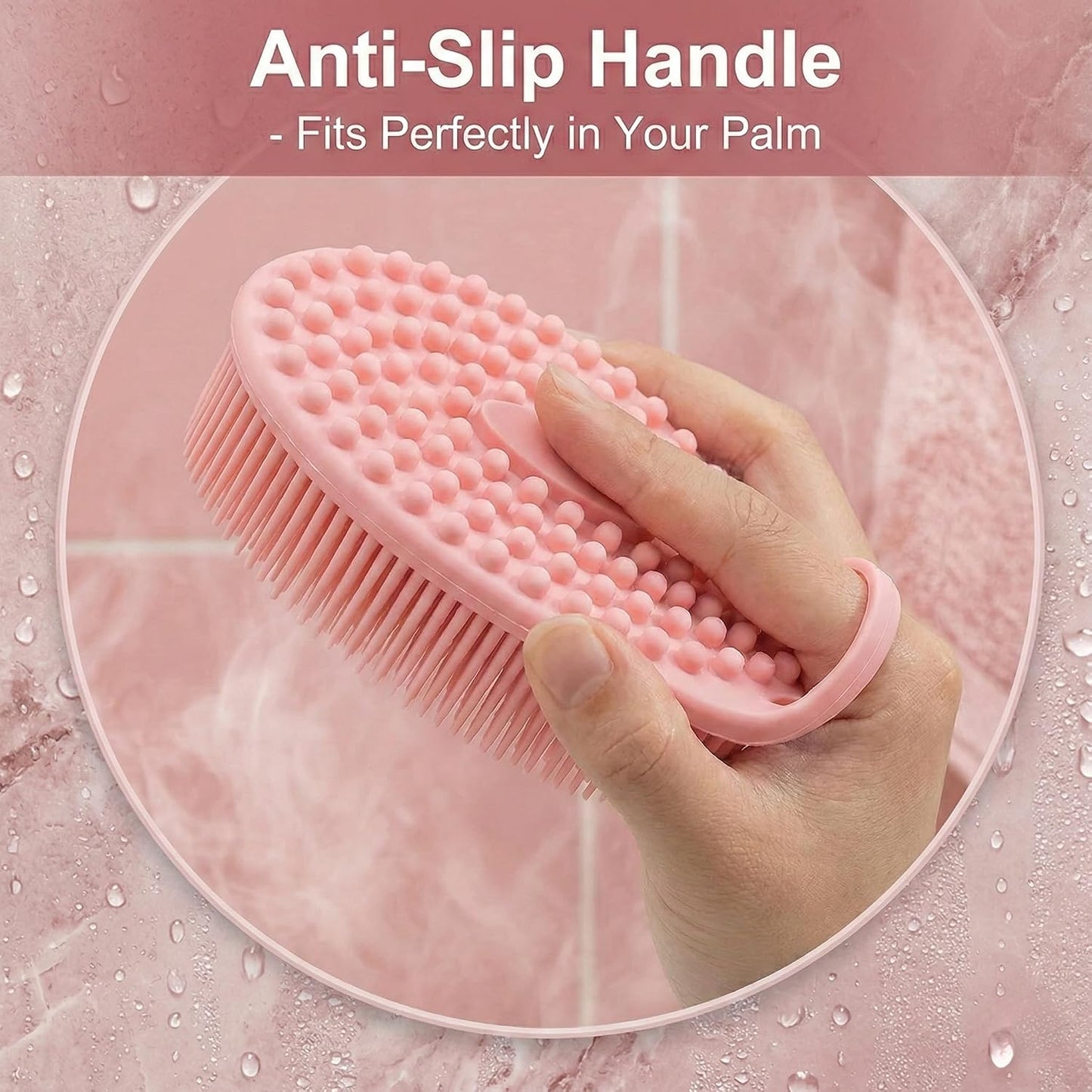 Silicone Body Scrubber 3-Pack – 2-in-1 Shower Exfoliating Brush with Handle, Gentle & Durable Loofah Alternative – Black, Green, Pink