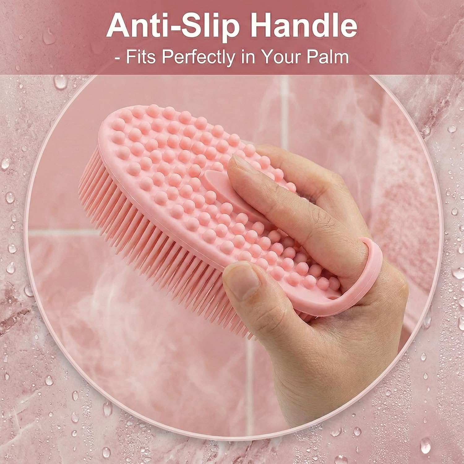 Silicone Body Scrubber 3-Pack – 2-in-1 Shower Exfoliating Brush with Handle, Gentle & Durable Loofah Alternative – Black, Green, Pink