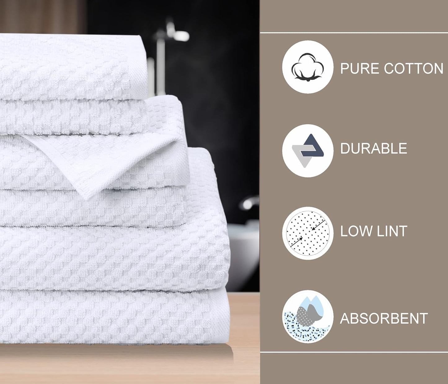 COTTON CRAFT Waffle 6 Piece Towel Set - 100% Cotton - 2 Oversized Luxury Euro Spa Waffle Weave Large Bath Towels, 2 Hand Towels, 2 Washcloths - Absorbent Quick Dry Hotel Bathroom Shower Pool - White