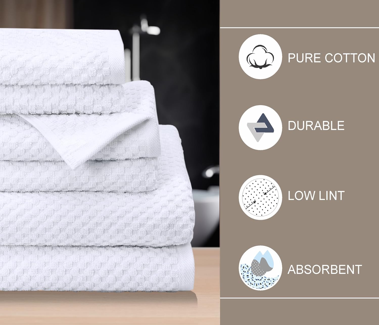 COTTON CRAFT Waffle 6 Piece Towel Set - 100% Cotton - 2 Oversized Luxury Euro Spa Waffle Weave Large Bath Towels, 2 Hand Towels, 2 Washcloths - Absorbent Quick Dry Hotel Bathroom Shower Pool - White