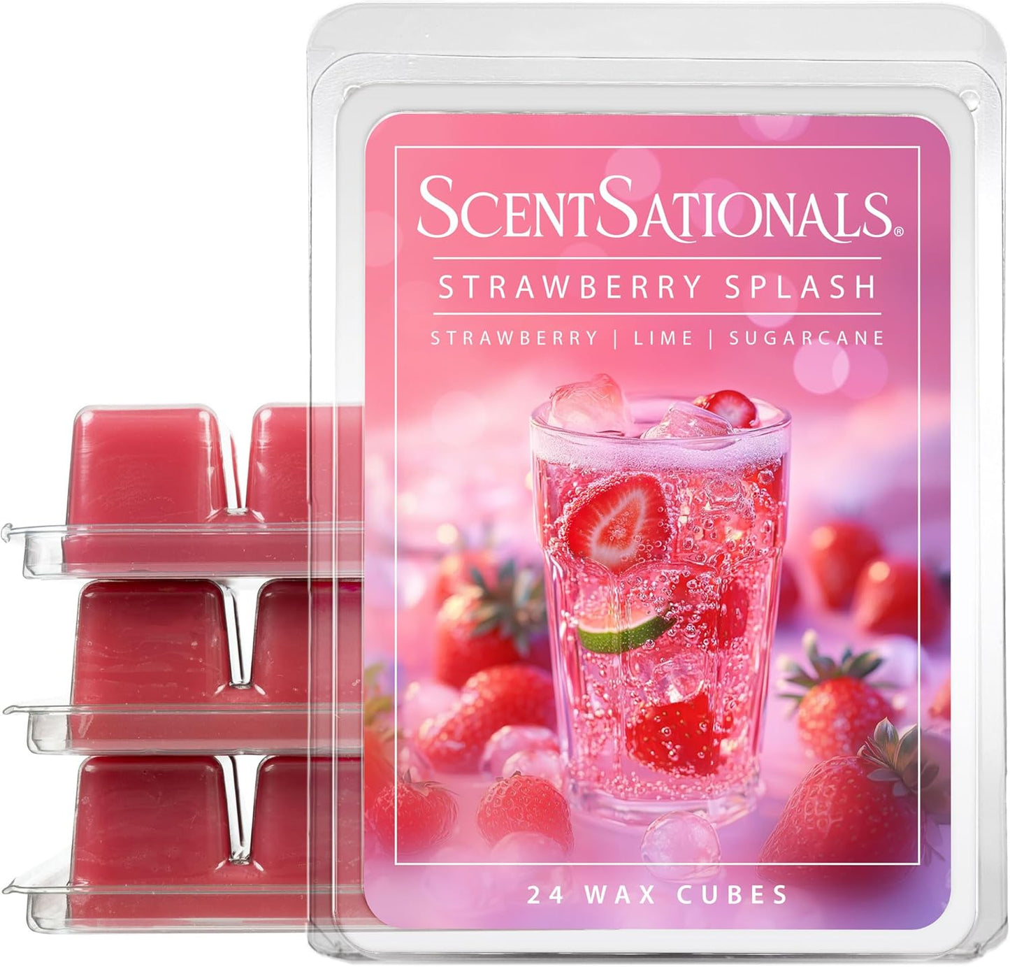 Scentsationals Strawberry Splash Scented Wax Melts - Strawberries, Lime, & Sugarcane, 10oz (24 Cubes)