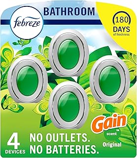 Febreze Bathroom Air Freshener, Odor-Fighting, Plug In Alternative, Air Fresheners for Small Spaces in Home, Bathroom, Kitchen, & Closet, Pet & Litter Box Odor Fighter, Gain Original Scent, 4ct