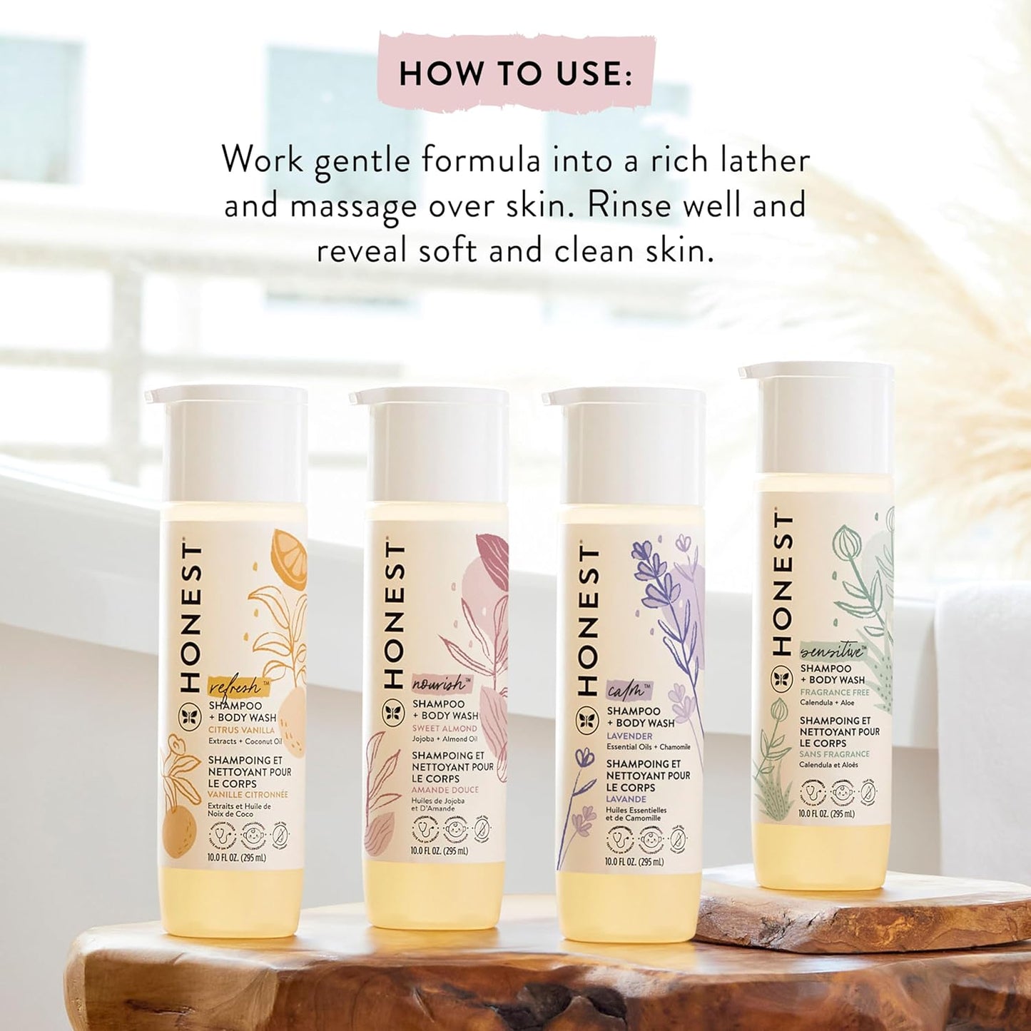 The Honest Company 2-in-1 Cleansing Shampoo and Body Wash Face Lotion Bundle, Gentle for Baby, Naturally Derived, Lavender Calm, 18.5 fl oz