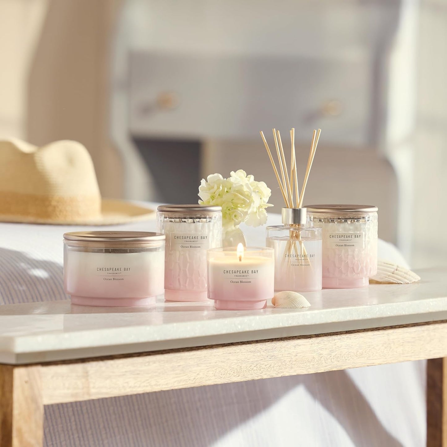 Chesapeake Bay, 11oz Ocean Blossom Scented Candle, Mood Evoking Fragrance, Textured Sea Glass-Inspired Jar, Premium Soy Blend Wax with Essential Oils, Coastal Fragrance for Home Décor or Gifting