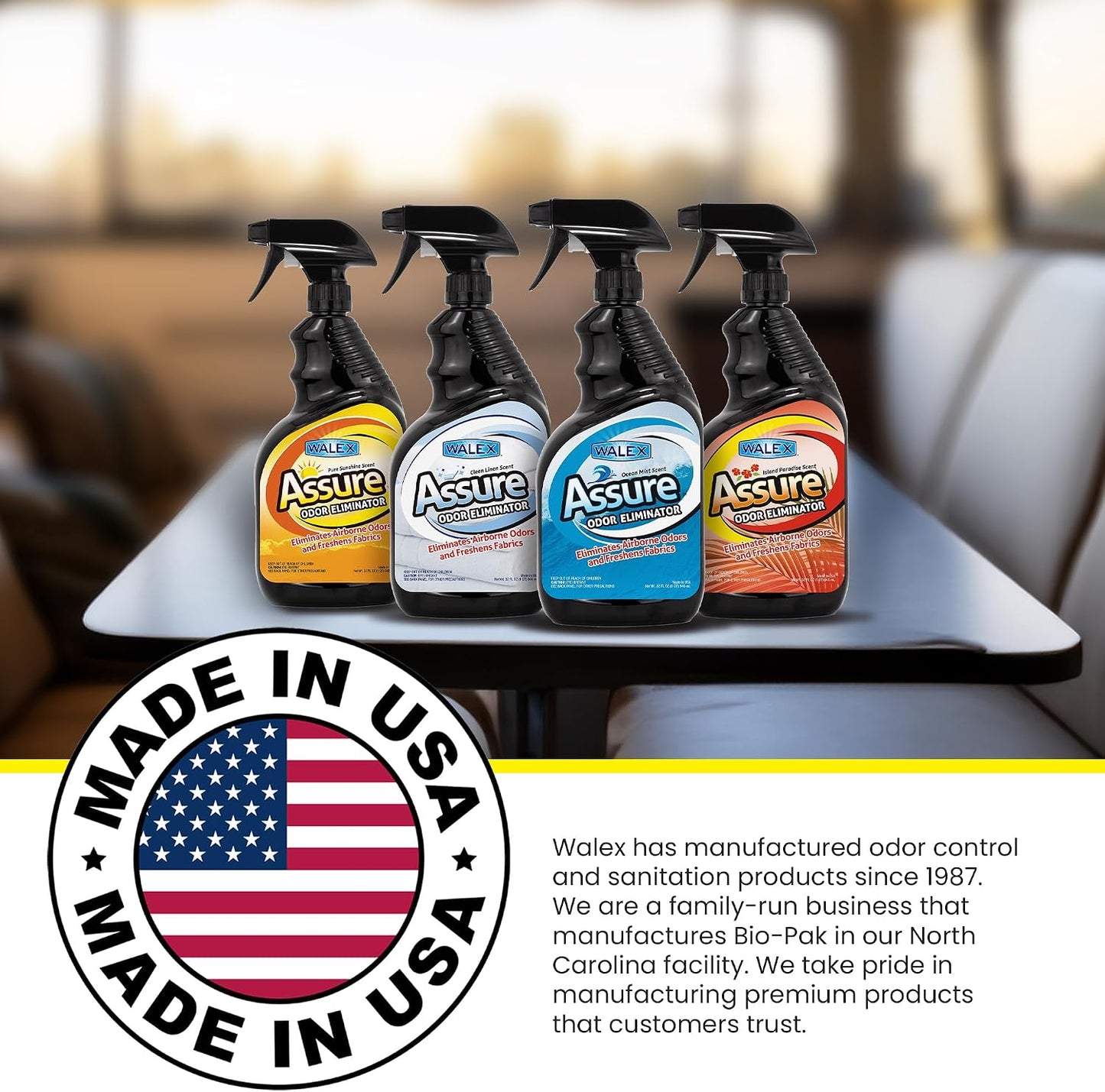 Walex Assure RV Odor Eliminator Air Freshener Spray - Neutralizes Airborne Odors & Freshens Fabrics, Instant Odor Elimination with Natural Essential Oils, Pet Safe, Long Lasting; Clean Linen, 32 oz