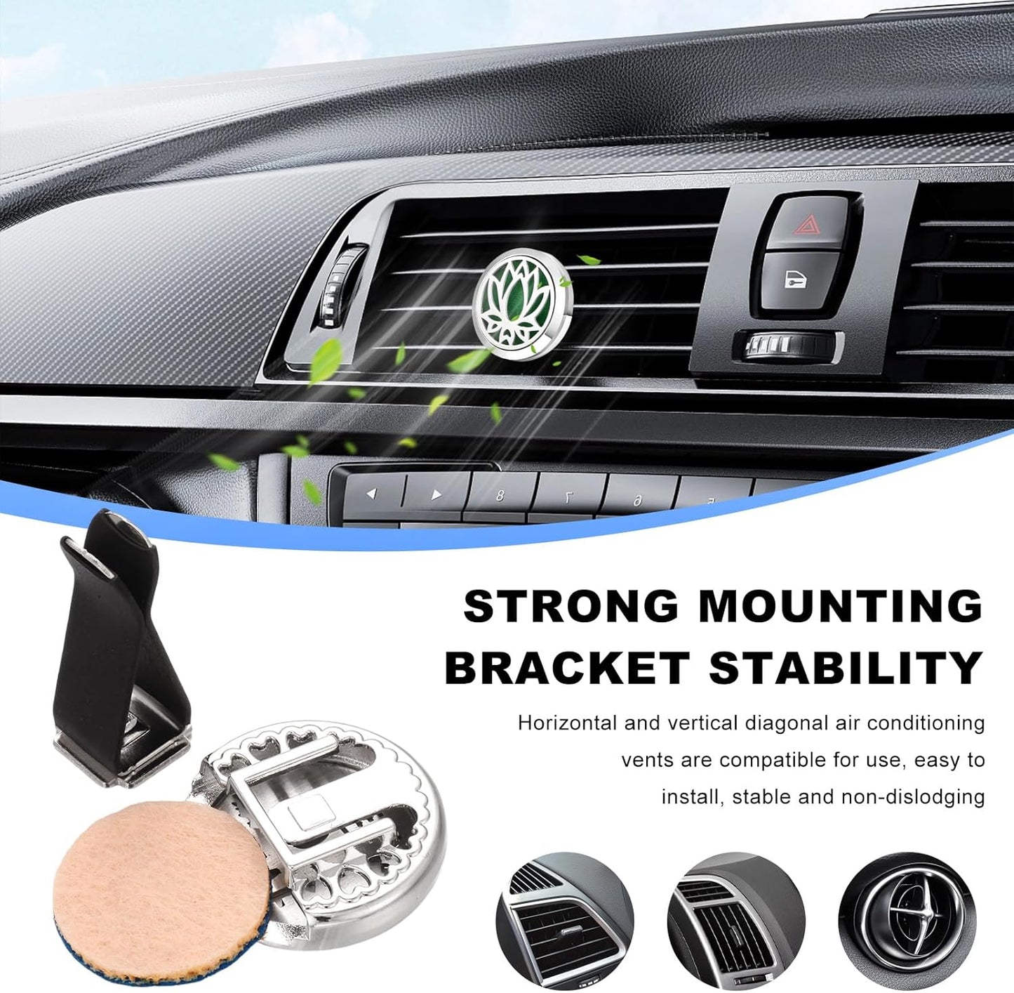 KVAEY 2PCS 30mm Car Diffuser Vent Clips, Tree of Life Aromatherapy Essential Oil Diffuser Locket with 12 Felt Pads, Stainless Steel Car Diffuser Locket Air Freshener (Silver)