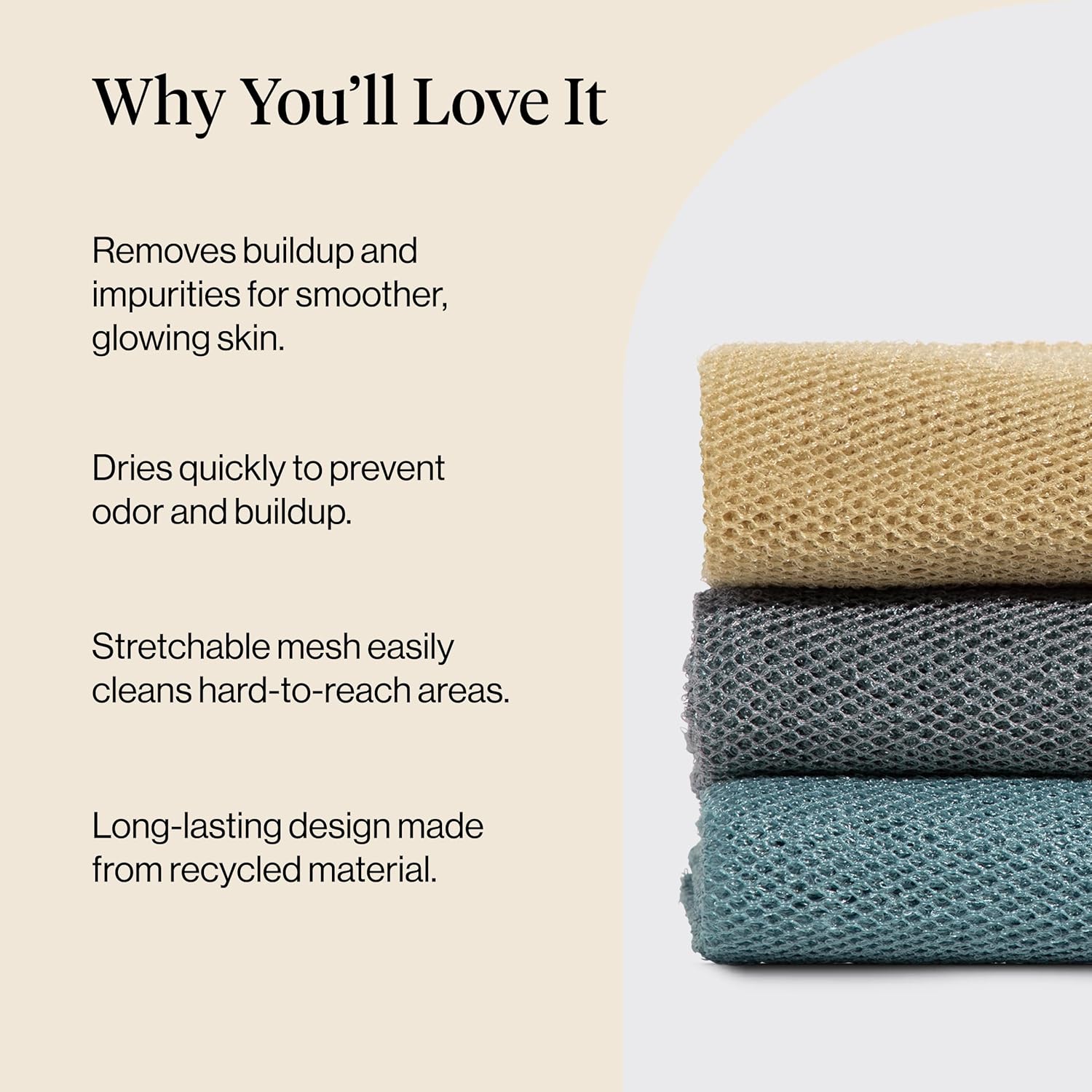 Kitsch African Net Sponge – Exfoliating Body Scrubber for Cleansing & Gentle Daily Exfoliation – Stretchable Bath Sponge for Hard-to-Reach Areas, Long-Lasting Shower Essential - Aqua Grey, 3 Pcs