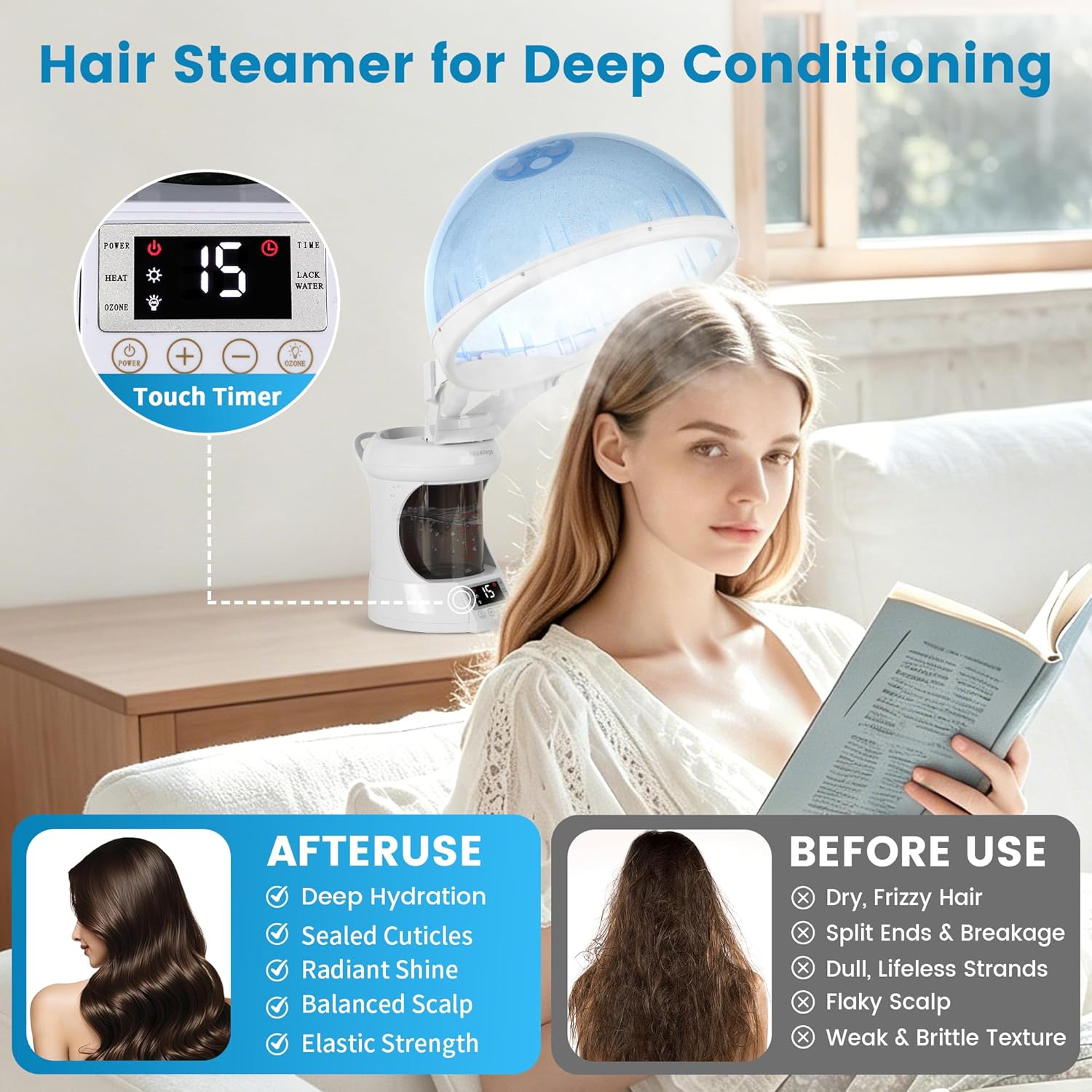 2 in 1 Hair and Face Steamer,Nano Ionic Steam for Deep Hydration & Pore Cleansing,Professional Facial Steamer with Timer for Home and Salon Personal Care