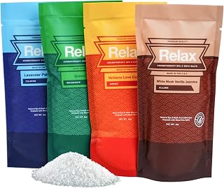 Relax Spa & Bath Aromatherapy Variety Pack Bath Salts for Hot Tub, Bath, or Spa, Four 4oz Bags Infused with Magnesium, Bath Salt for Soaking, Escape Line Scent