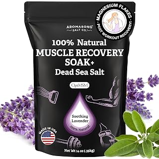 Aromasong Muscle Recovery Bath Soak with Dead Sea Salt, OptiMSM, Magnesium Flakes & Essential Oils for Post Workout Soreness - Made in USA - 14 oz. Bag Bath Salt for Pain Relief.