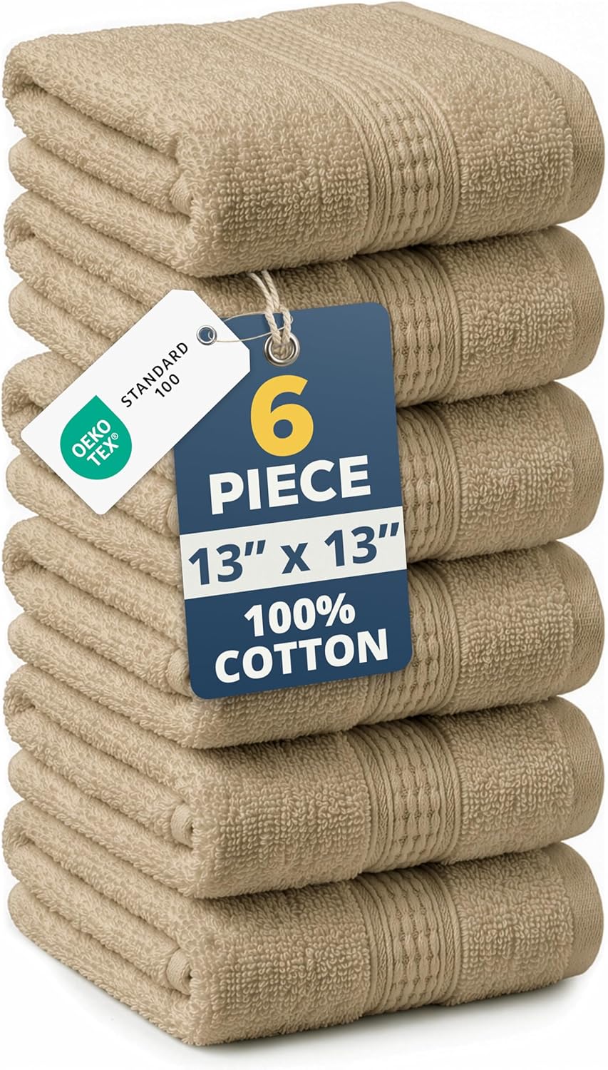 LANE LINEN Washcloths 6 Pack - Spa & Salon Quality - 100% Ring Spun Mercerized Cotton Face Towels - Very Soft & Absorbent Wash Cloths for Body, Beauty, Home, Gym - Fingertip Towels - 13"x13", Taupe
