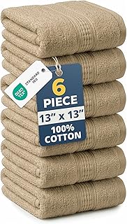 LANE LINEN Washcloths 6 Pack - Spa & Salon Quality - 100% Ring Spun Mercerized Cotton Face Towels - Very Soft & Absorbent Wash Cloths for Body, Beauty, Home, Gym - Fingertip Towels - 13"x13", Taupe