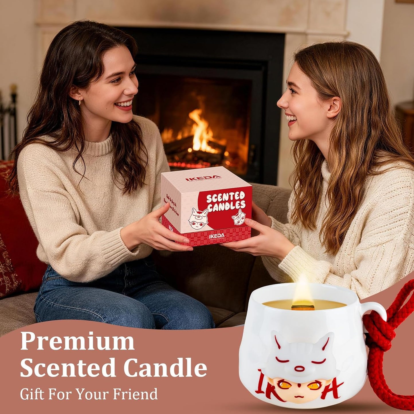 Ikeda Unique Candle Gift for Women & Men, Coconut, Milk&Vanilla Scented Candle for Home, 10.23oz Wood Wick Aromatherapy Candle, Vegan & Cruelty-Free, Coconut & Soy Blend Wax
