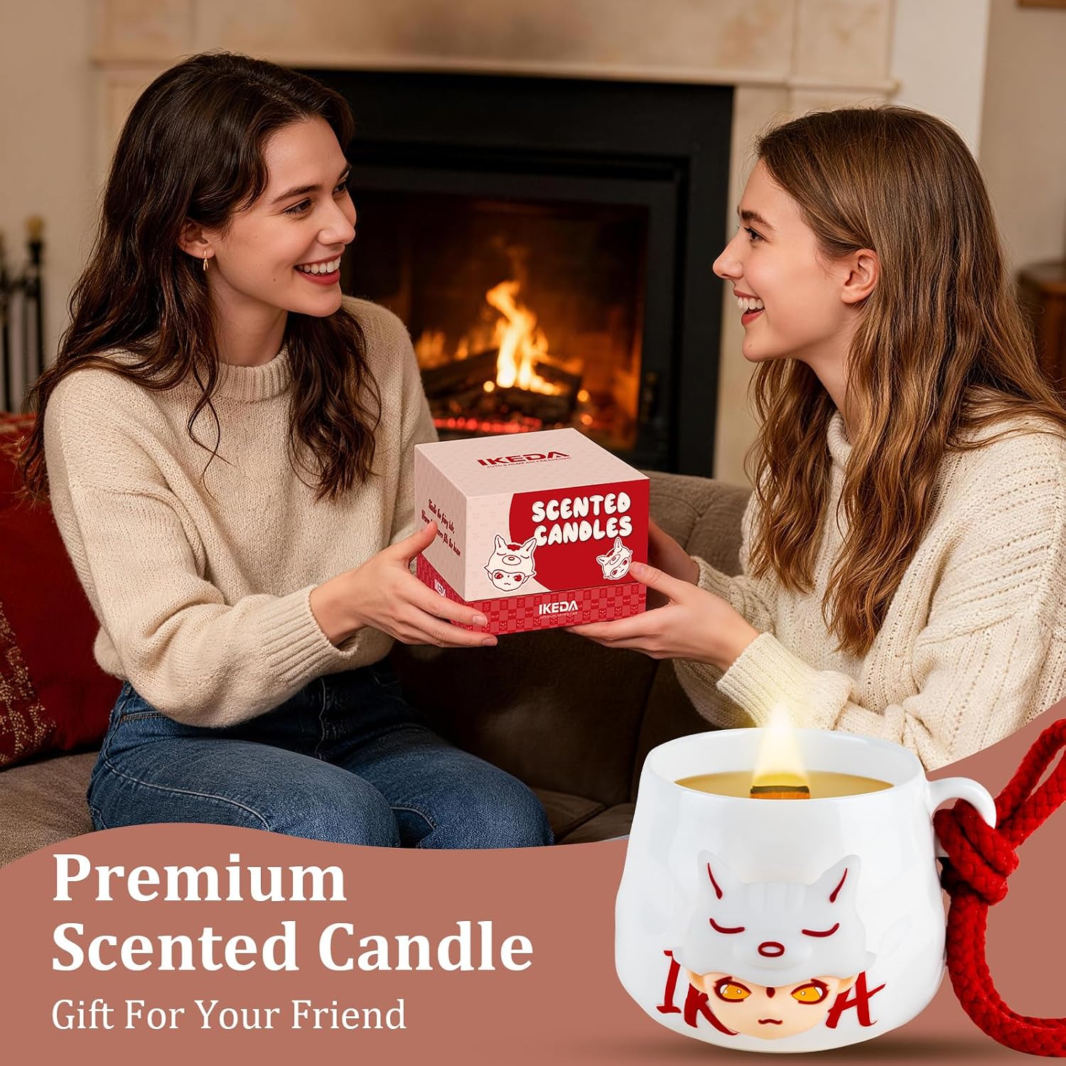 Ikeda Unique Candle Gift for Women & Men, Coconut, Milk&Vanilla Scented Candle for Home, 10.23oz Wood Wick Aromatherapy Candle, Vegan & Cruelty-Free, Coconut & Soy Blend Wax