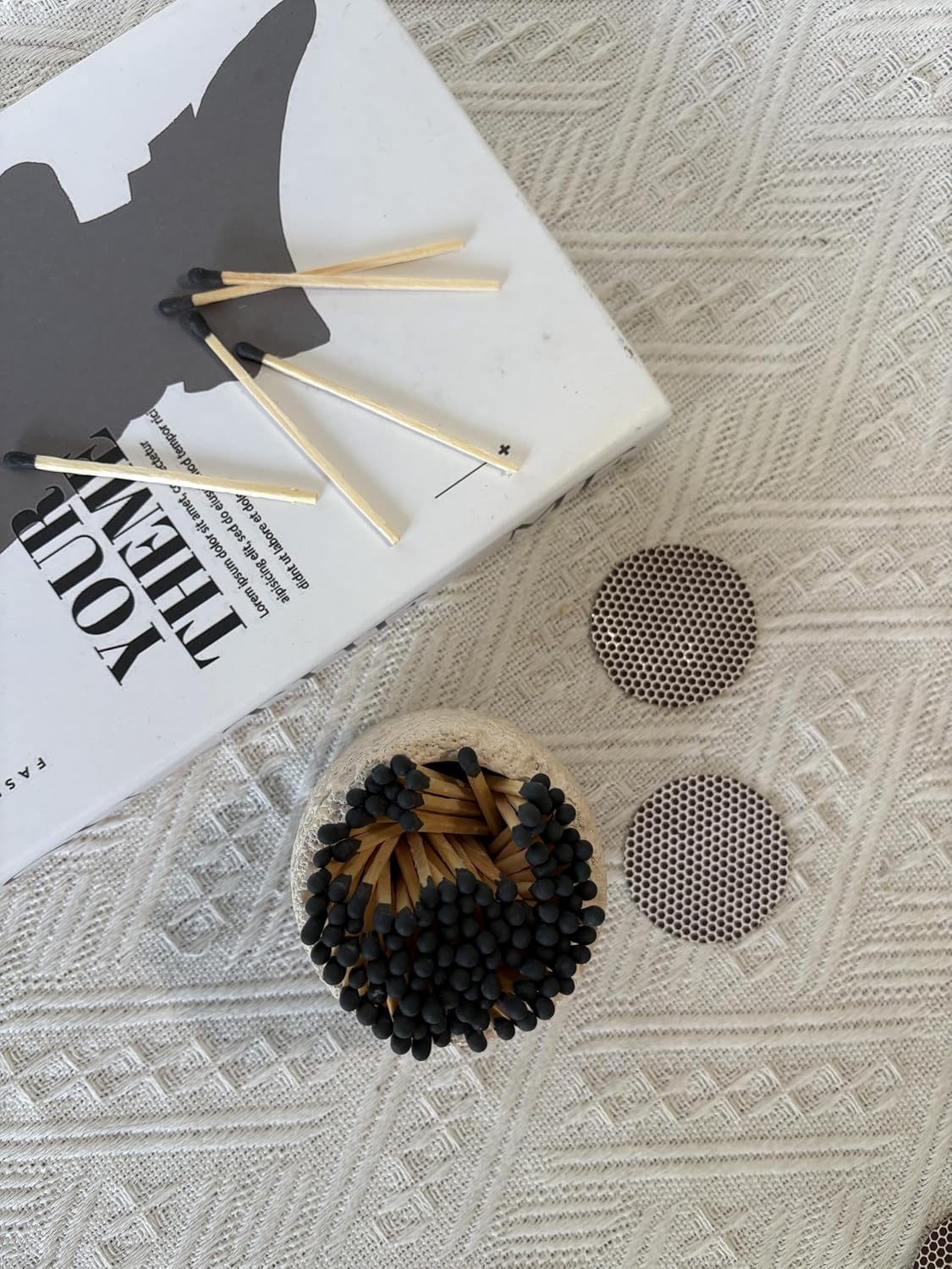 Concrete Match Holder with Strike, Matches in a jar for Bathroom Candle and Candle Match Jar for Fireplace BBQ Grill Matches, Decorative Modern Home Decor Gifts for Girls - No Matchsticks