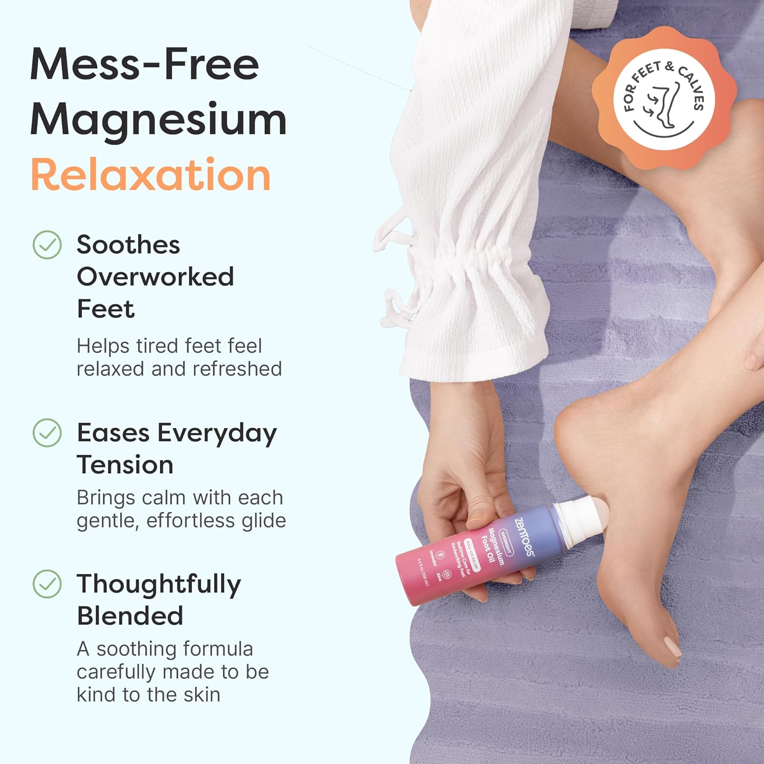 ZenToes Magnesium Oil for Feet | Targeted Tension Relief Roller Ball for Restless Legs & Feet | Magnesium Spray Alternative for Restful Sleep | Lavender & Mint Scent | 3.4oz