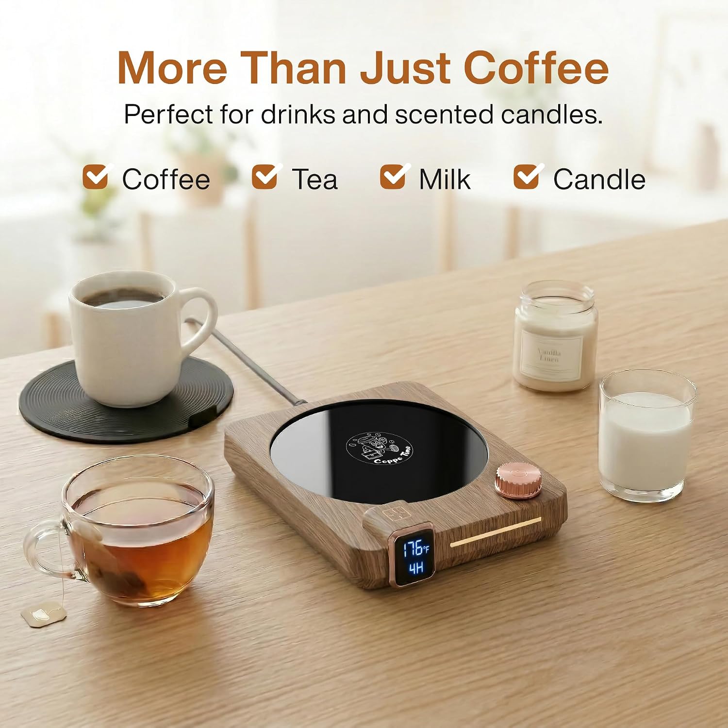 Coffee Mug Warmer for Desk, 40W Electric Cup Warmer with Digital Display, 9 Temp Settings, 1–12H Timer & Auto On/Off, LED Display Candle & Beverage Warmer Plate.