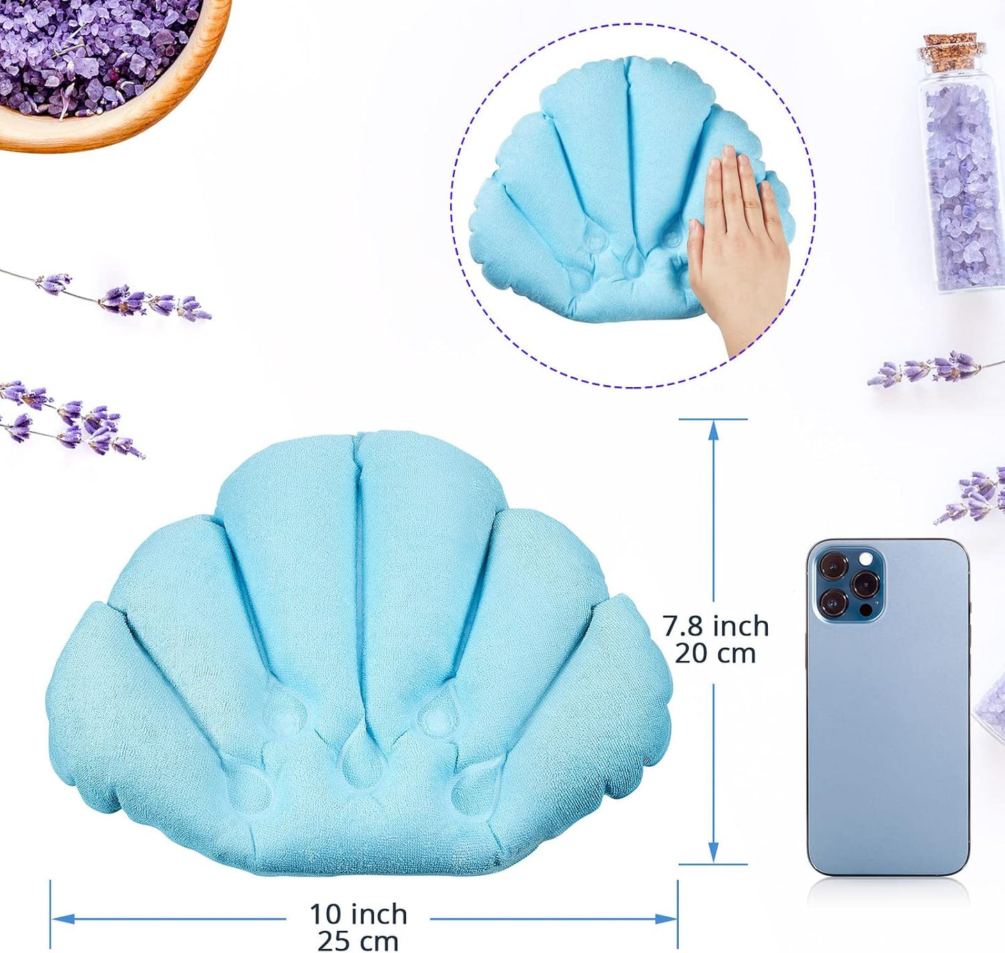 3 Pieces Inflatable Bath Pillow with Suction Cups, Terry Cloth Covered Shell Shape Bathtub Spa Pillow Comfortable Soft Cushion, Neck Support(Pink, Green, White)