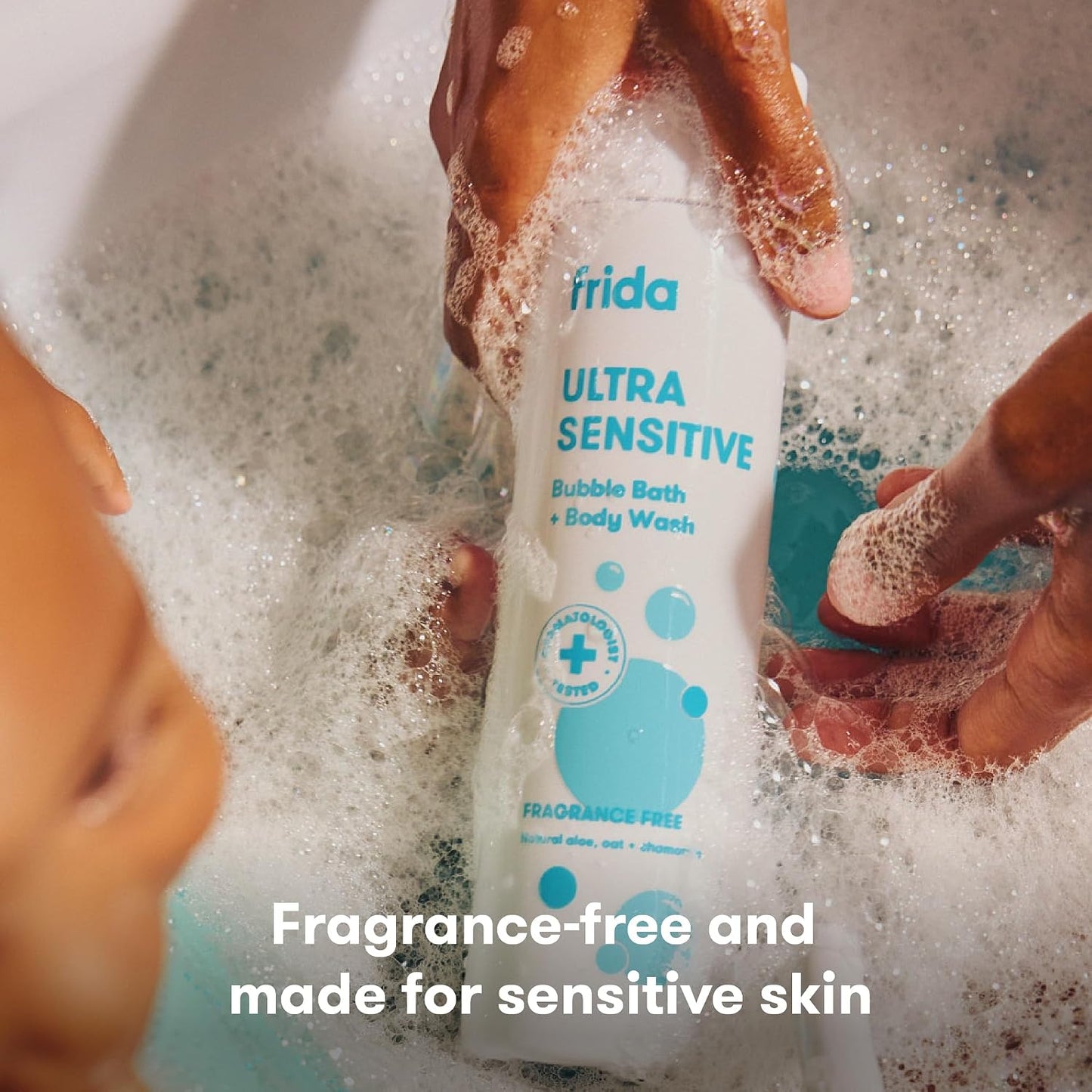 Frida Baby Unscented Fragrance-Free Bubble Bath + Body Wash, Oat & Chamomile Toddler & Baby Body Wash for Sensitive Skin, Dermatologist Tested, Tear-Free, Hypoallergenic, Safe for Skin, 10oz
