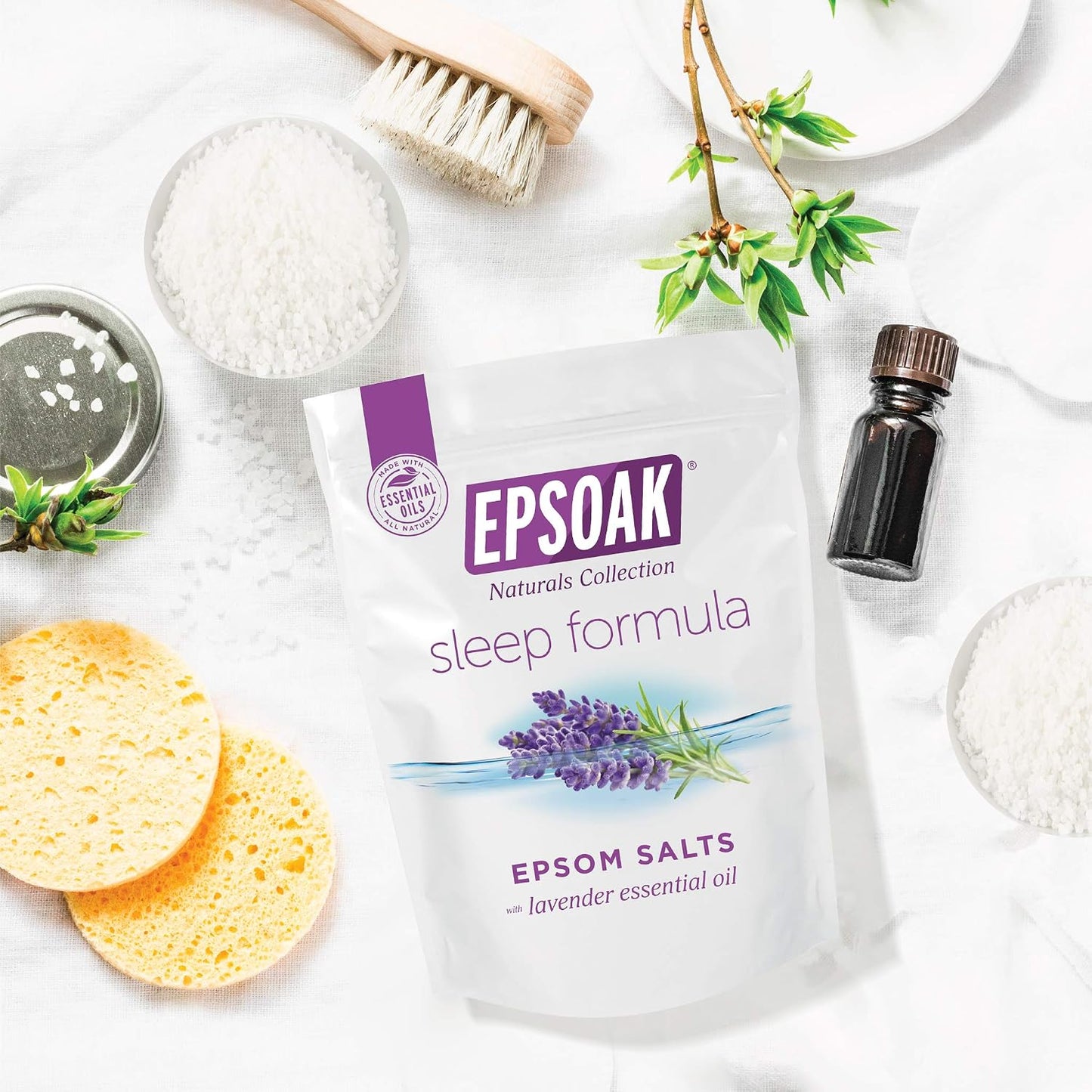Epsoak Epsom Salt 2 lb. USP Magnesium Sulfate with Lavender Scent Resealable Epsom Salt Bag, Made in The USA, Cruelty-Free Certified