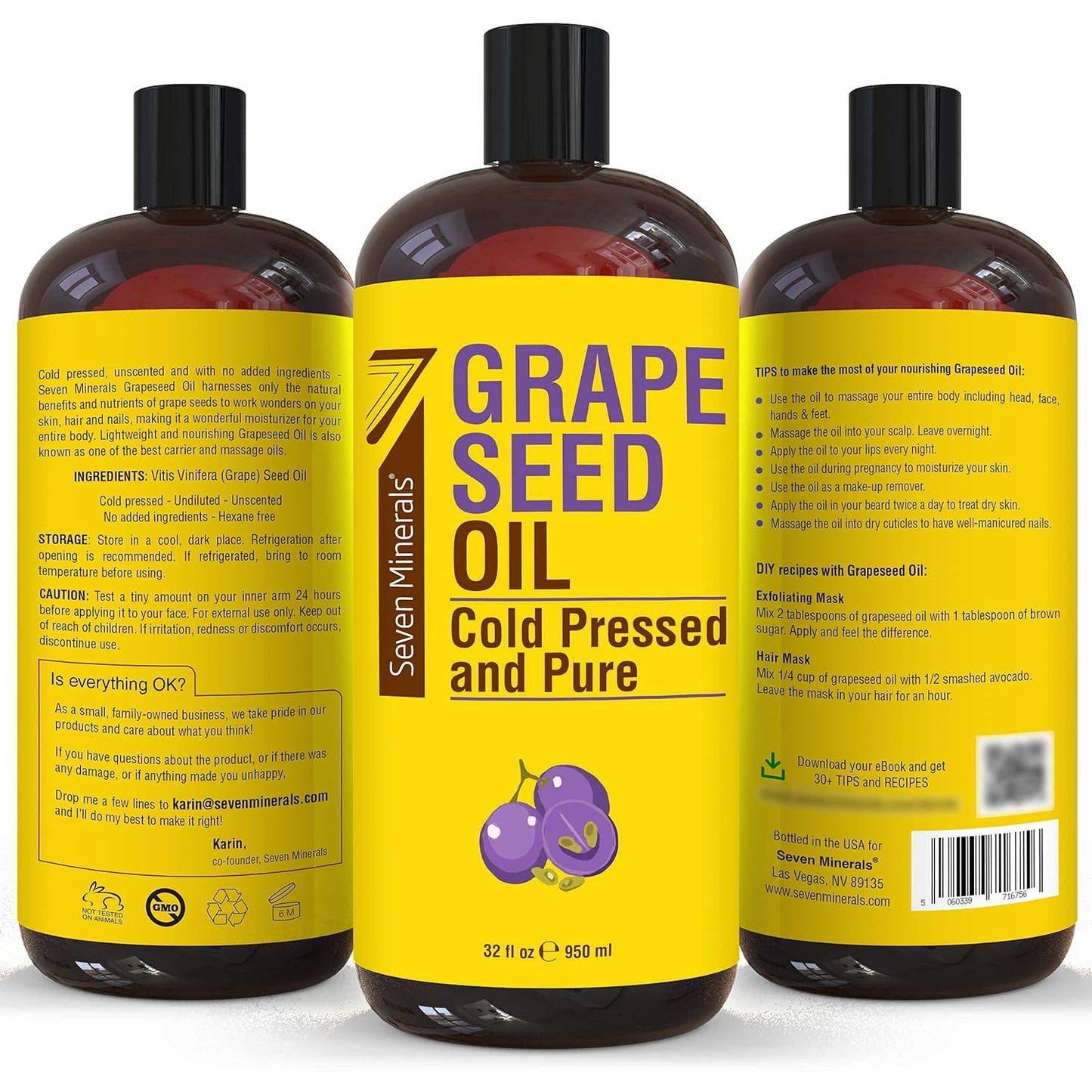 Seven Minerals Pure Fractionated Coconut Oil & Pure Grapeseed Oil